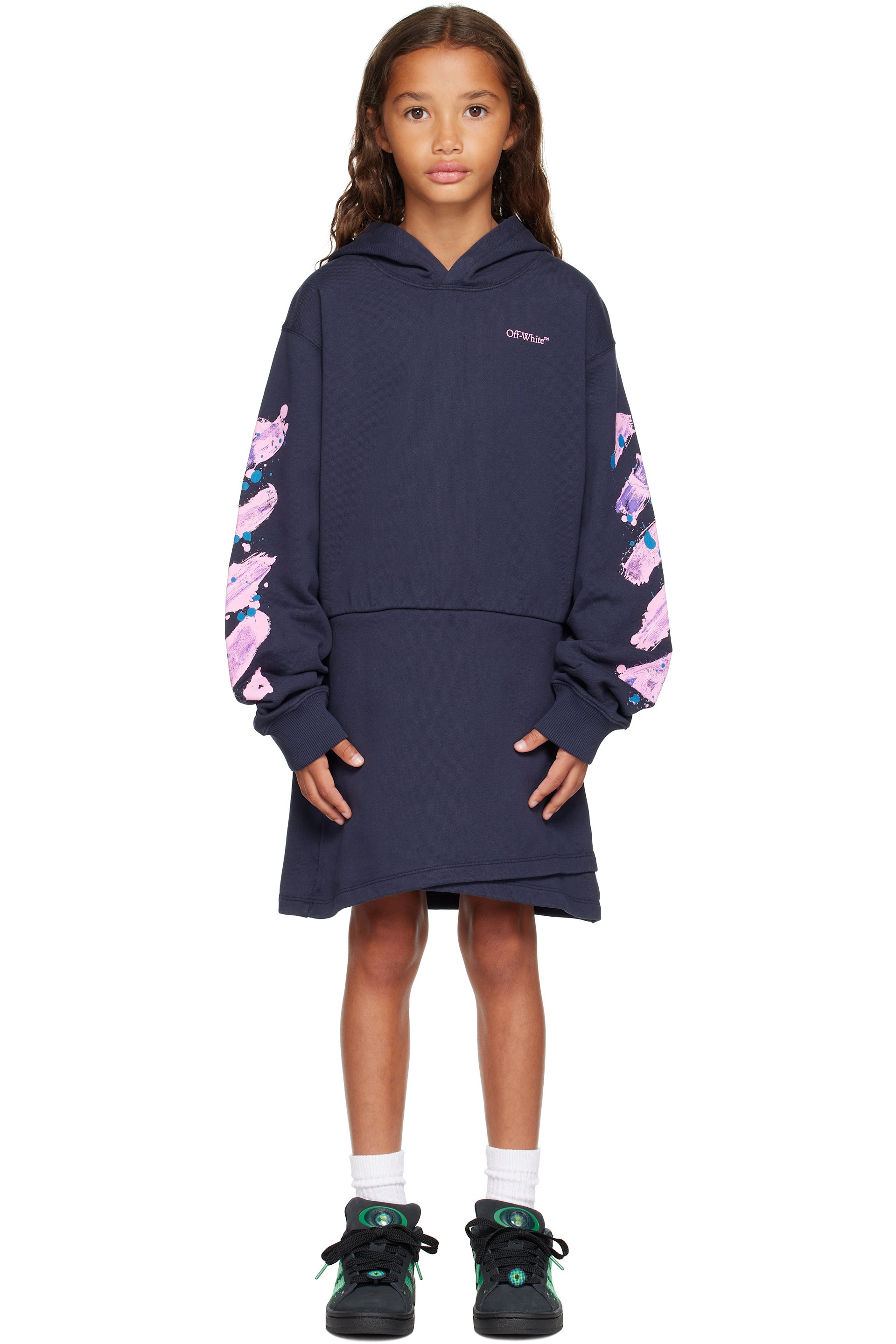 Off-White - Kids Navy Diag Splat Hoodie Dress