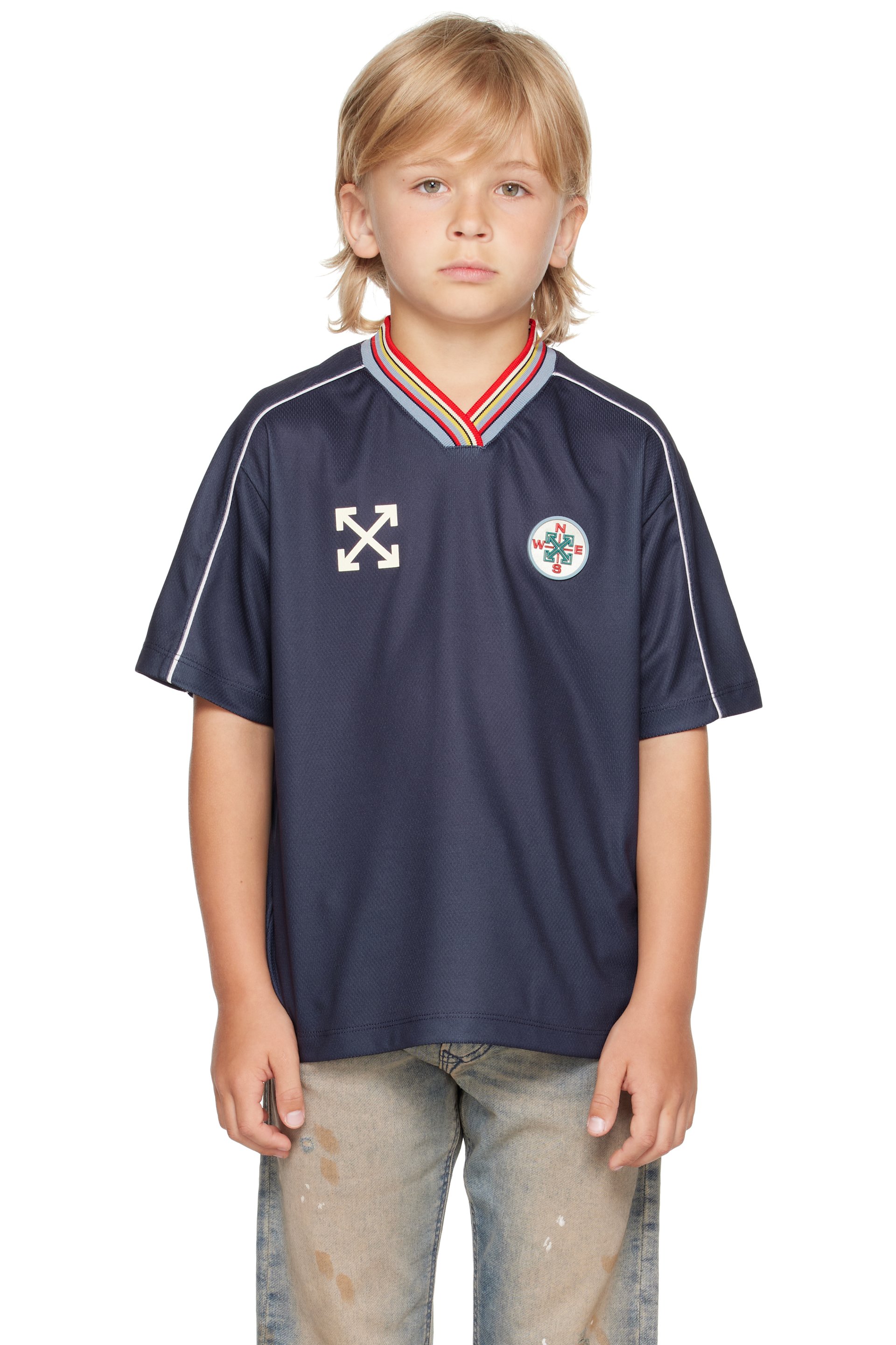 Off-White - Kids Navy Soccer Track T-shirt