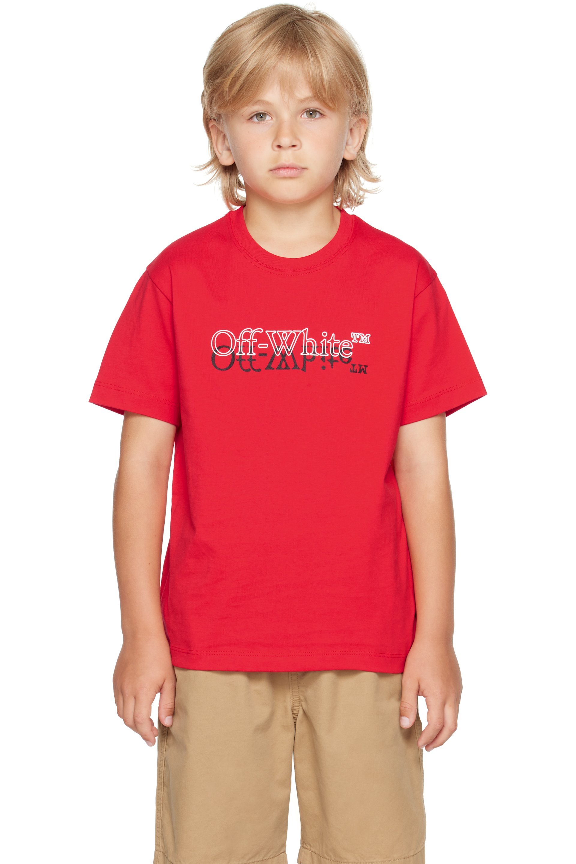 Off-White - Kids Red Big Bookish Double T-shirt