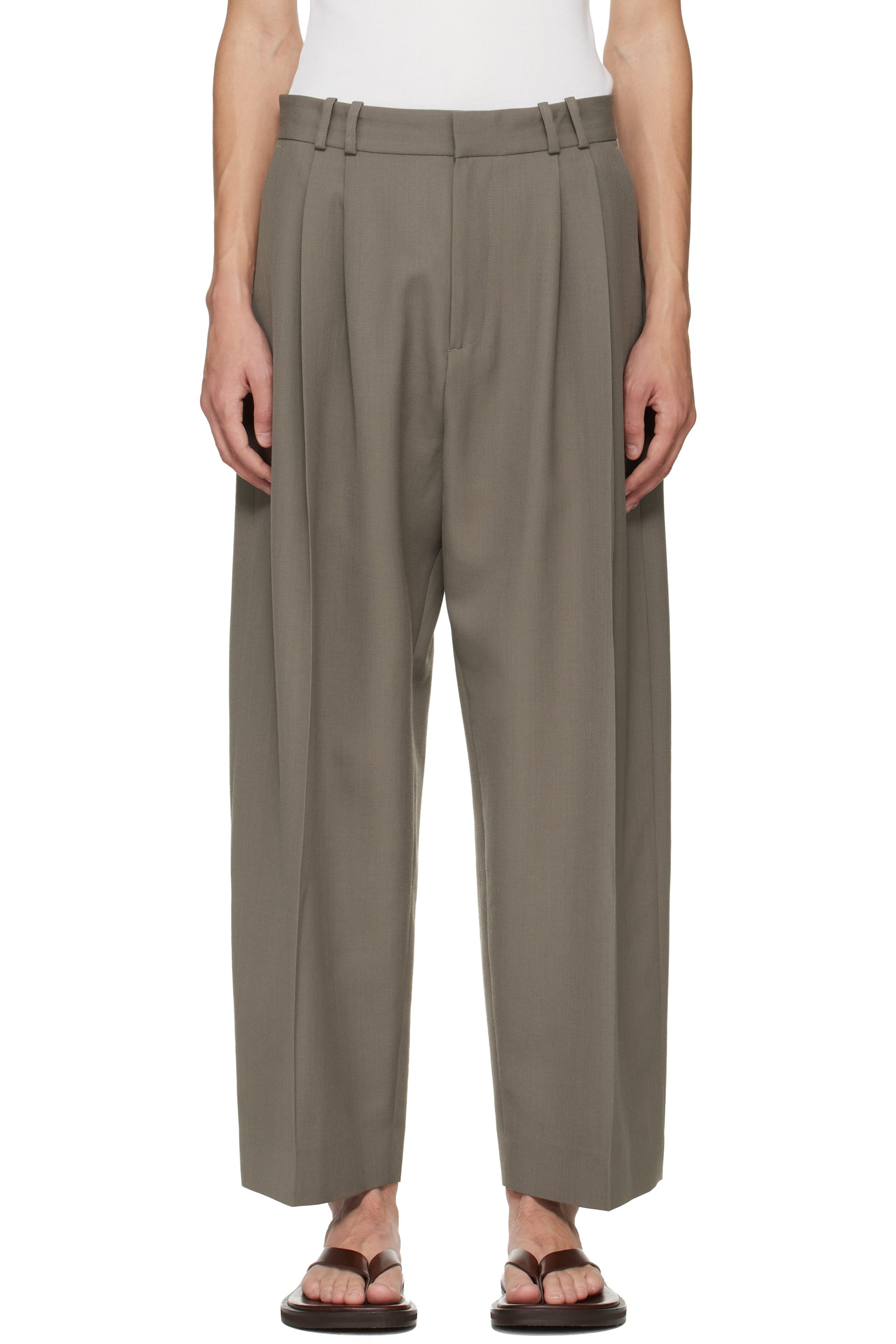 Studio Nicholson: Khaki Line Trousers | SSENSE