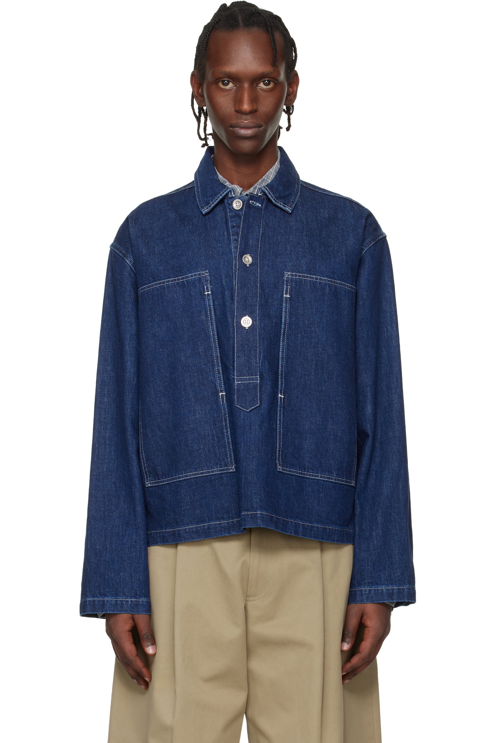 Studio Nicholson - Indigo Aaron Levine Edition York Popover Denim Shirt