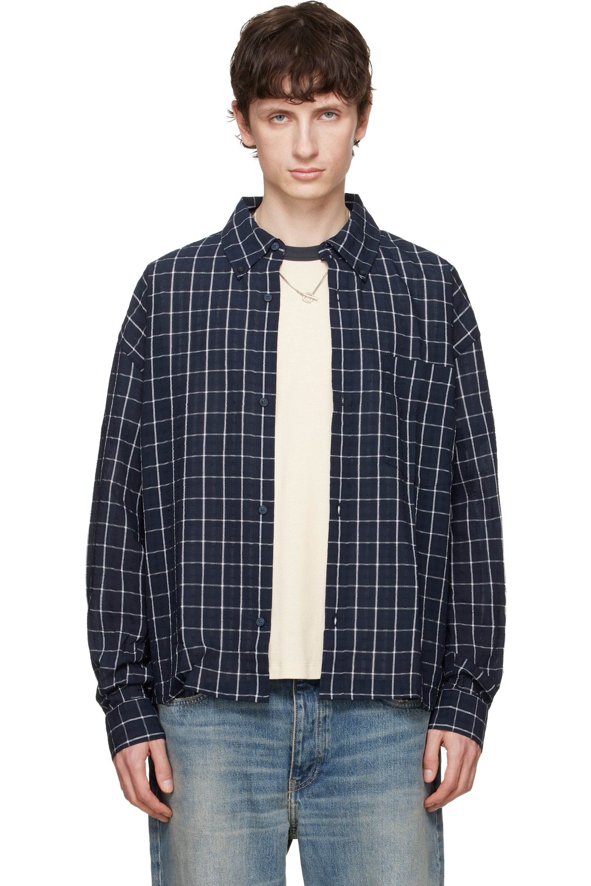 Won Hundred - Chemise Maza bleu marine à carreaux