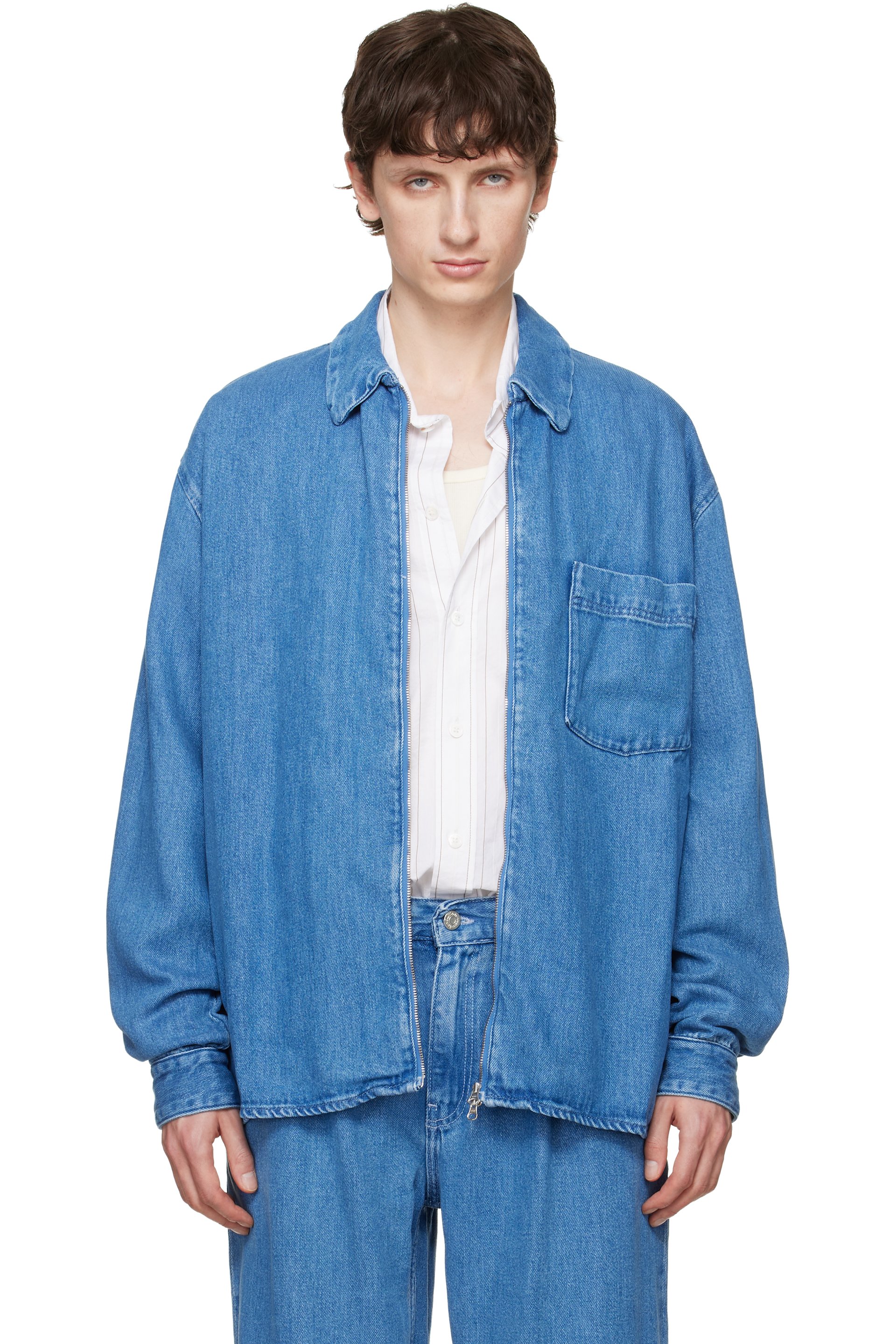 Won Hundred - Chemise Zayne bleue en denim à glissière