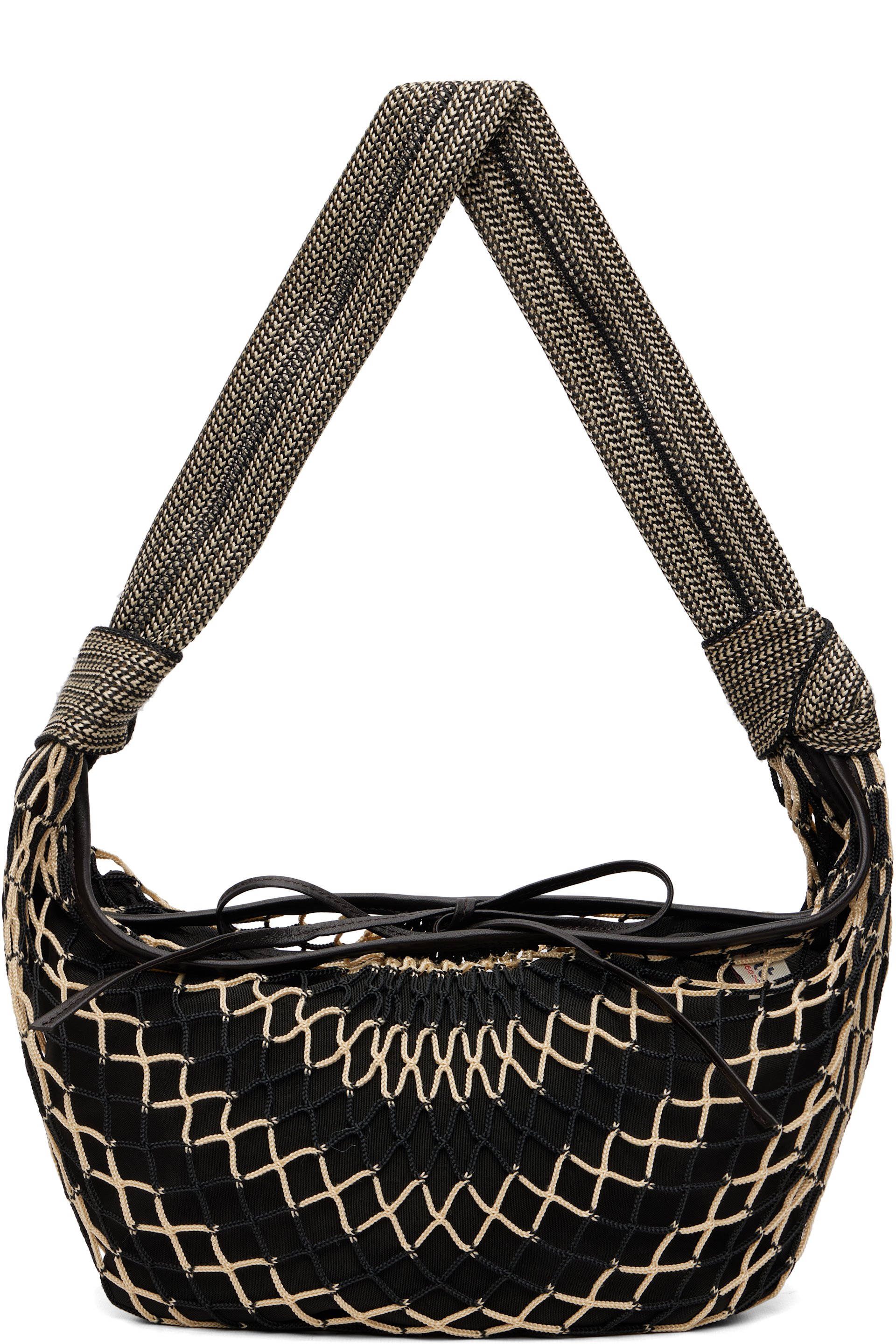 LEMAIRE - Sac Fortune Croissant beige et noir en filet ajouré par Filt®