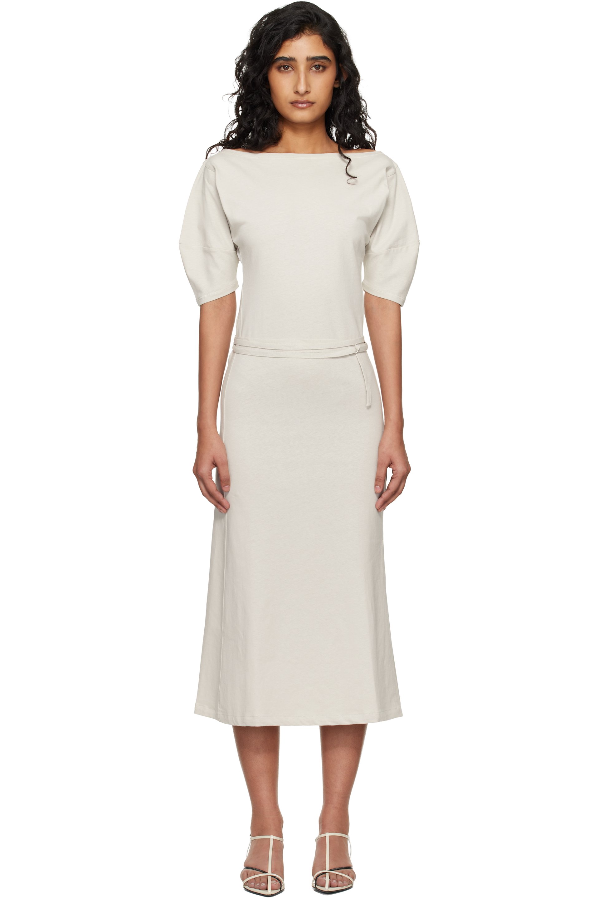 LEMAIRE - Robe midi blanc cassé à épaules dénudées