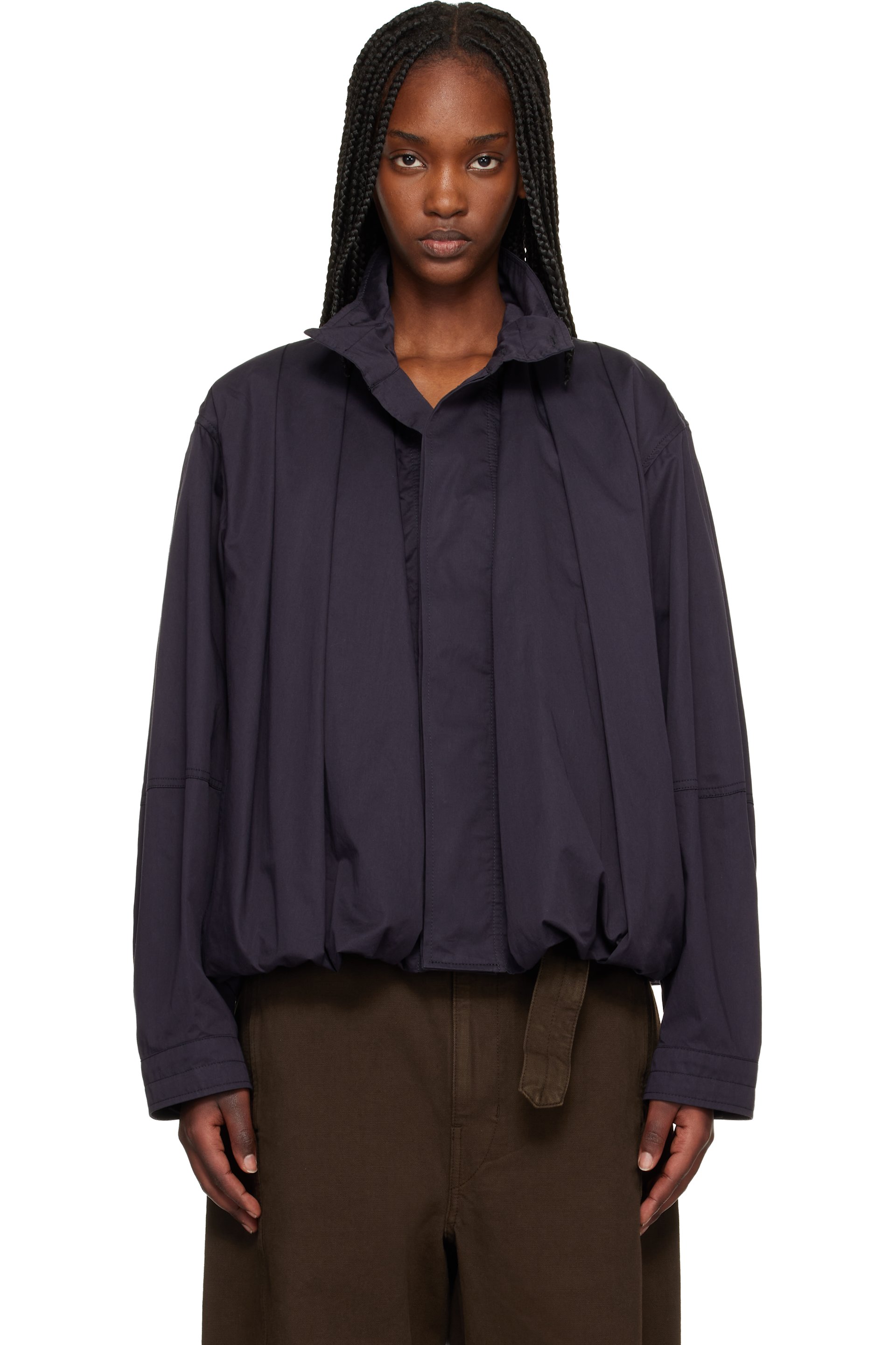 LEMAIRE - ネイビー Soft Pleated ブルゾン ボンバージャケット