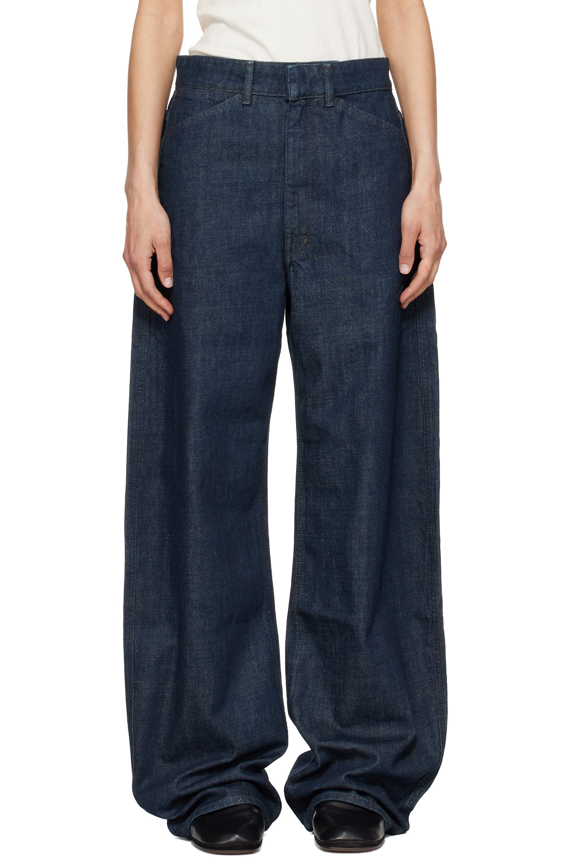 LEMAIRE - Jean bleu à taille haute et à coutures extérieures incurvées