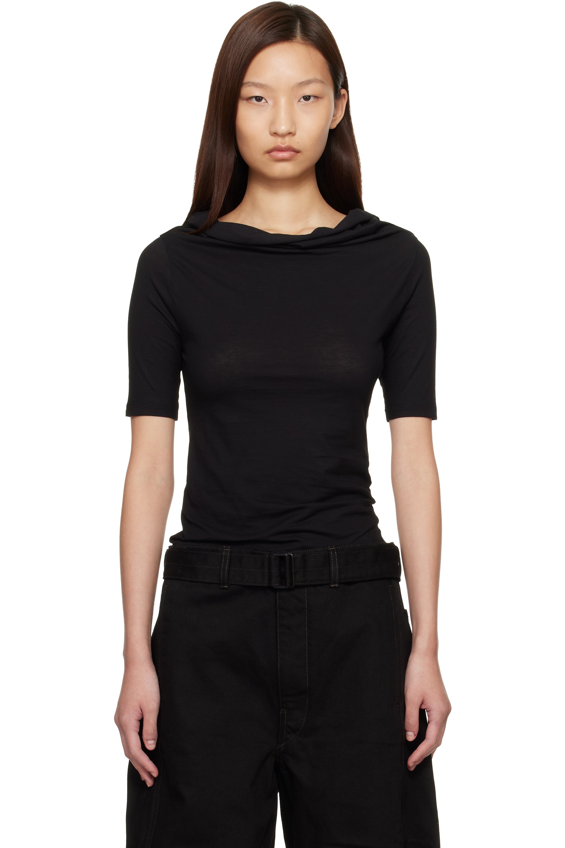 LEMAIRE - T-shirt à manches courtes drapé noir