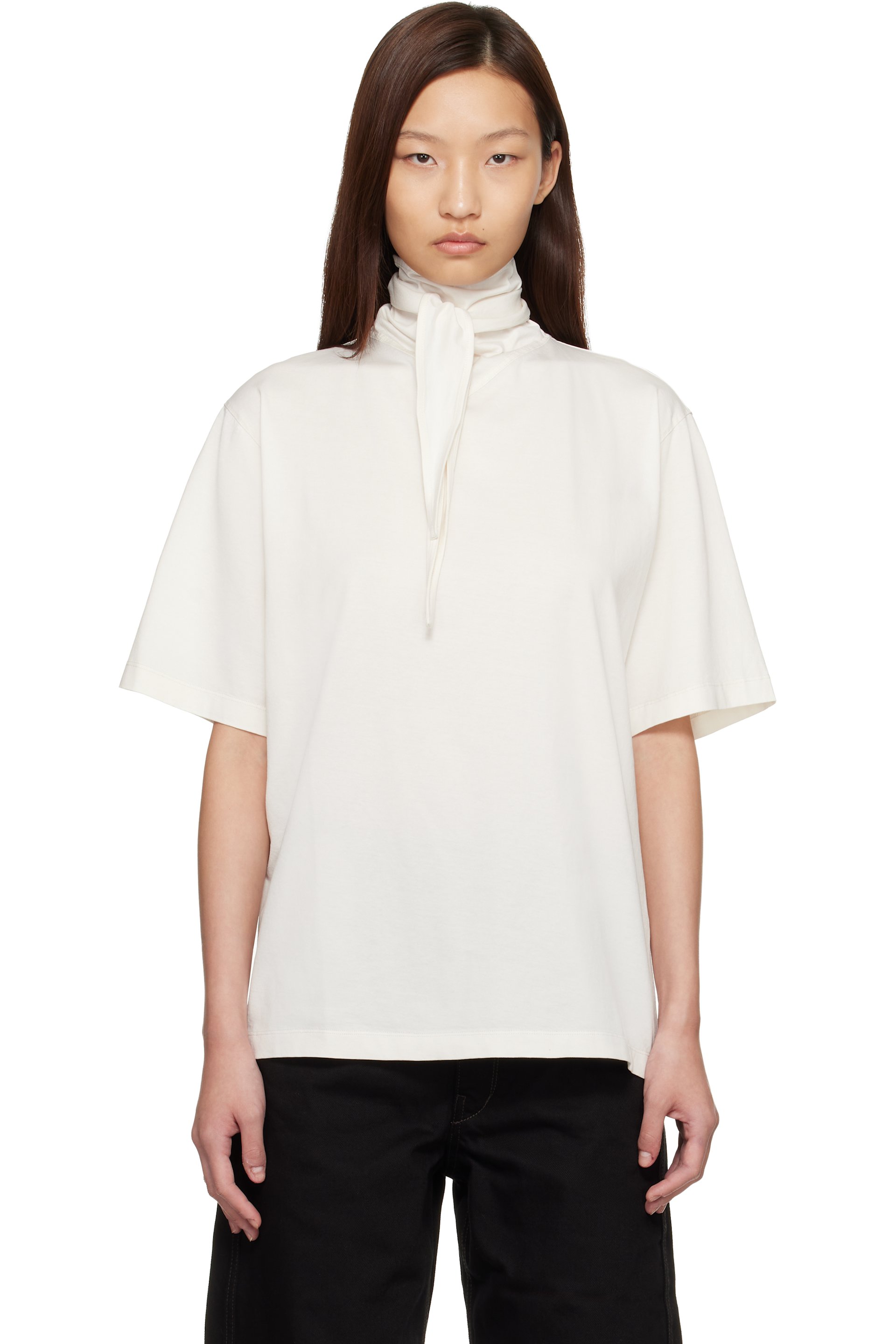LEMAIRE - T-shirt blanc cassé à garniture de style foulard