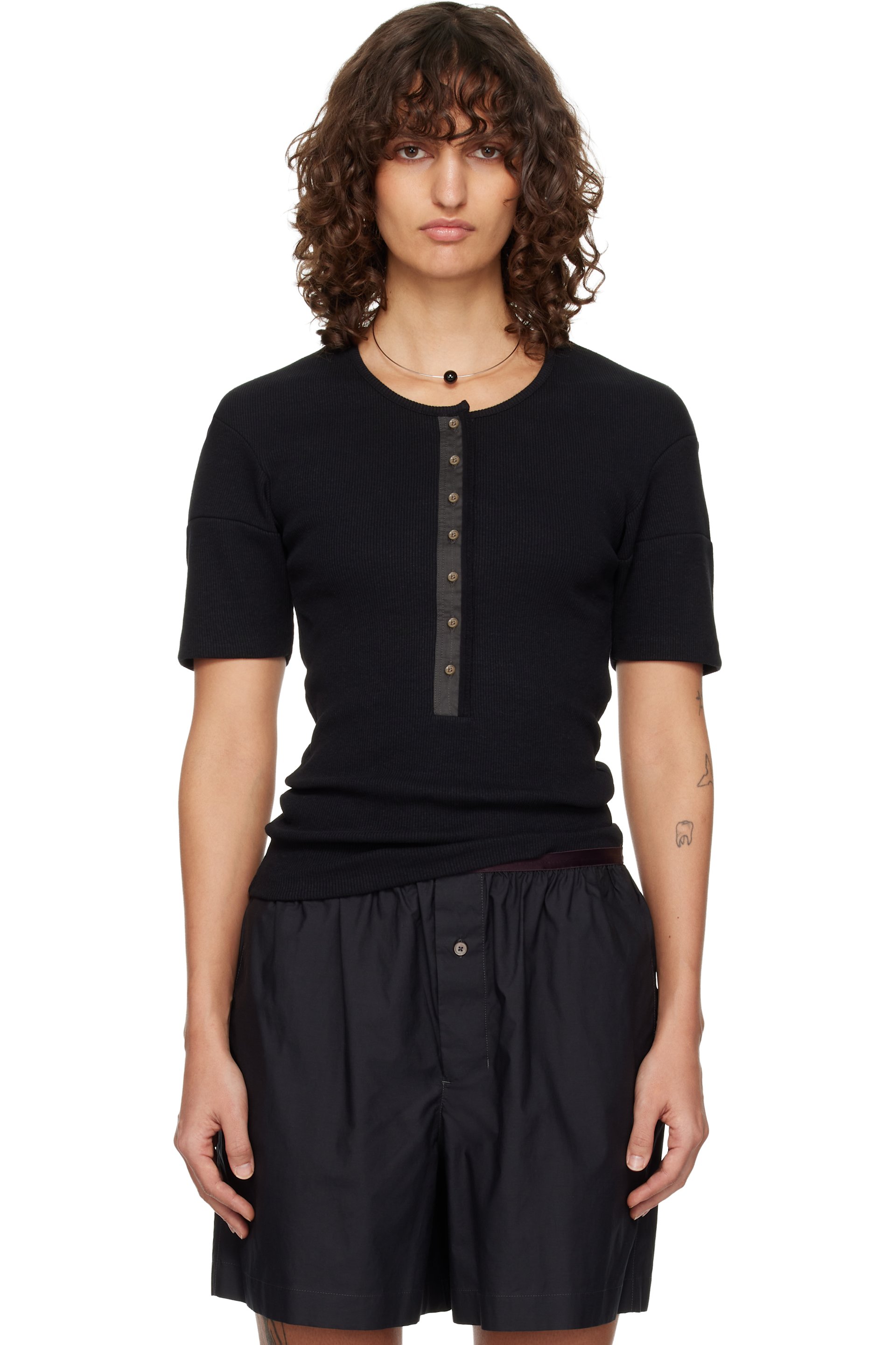 LEMAIRE - Henley ajusté noir en jersey