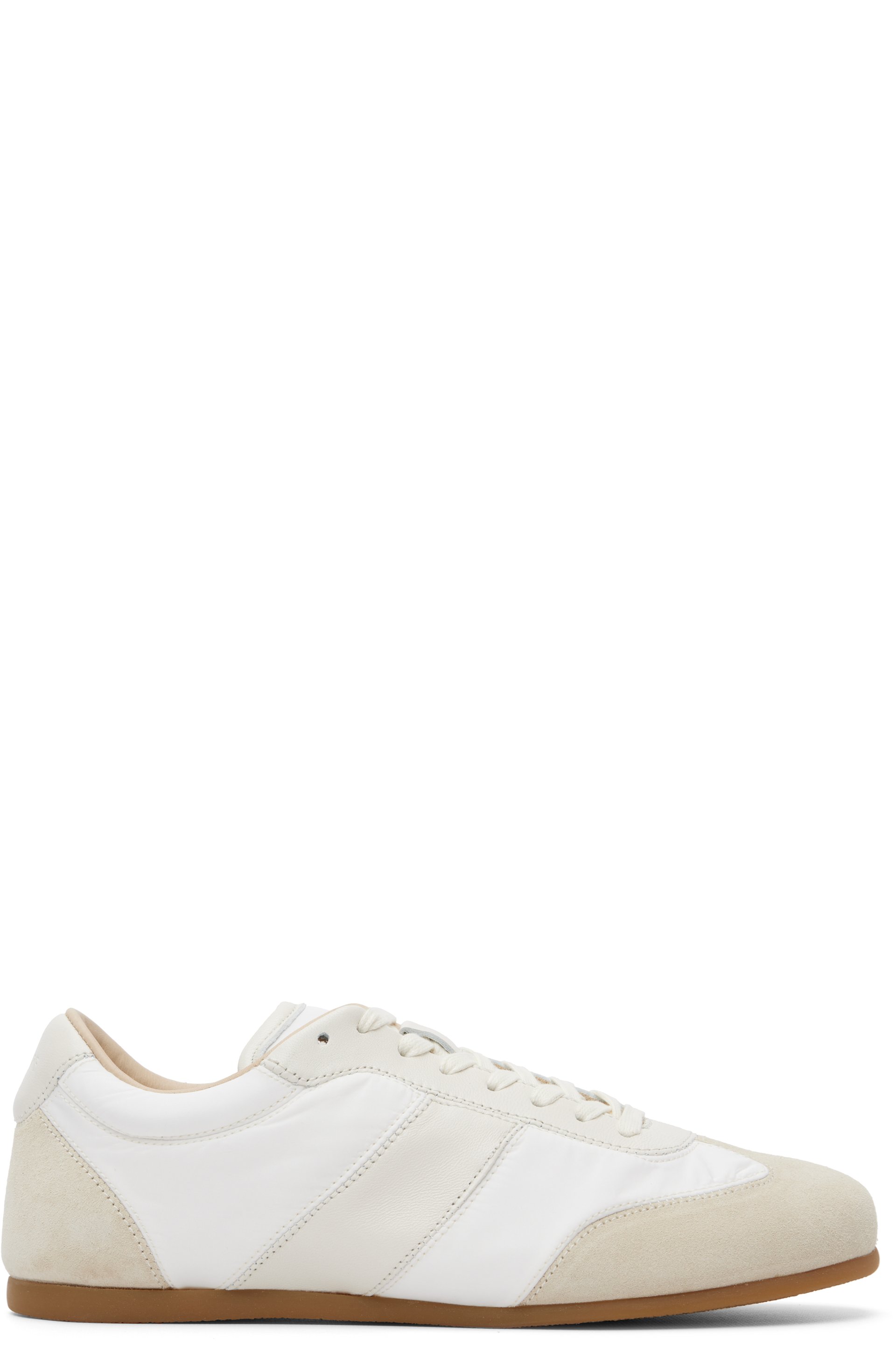 LEMAIRE - Baskets de course blanc et beige à panneaux en suède