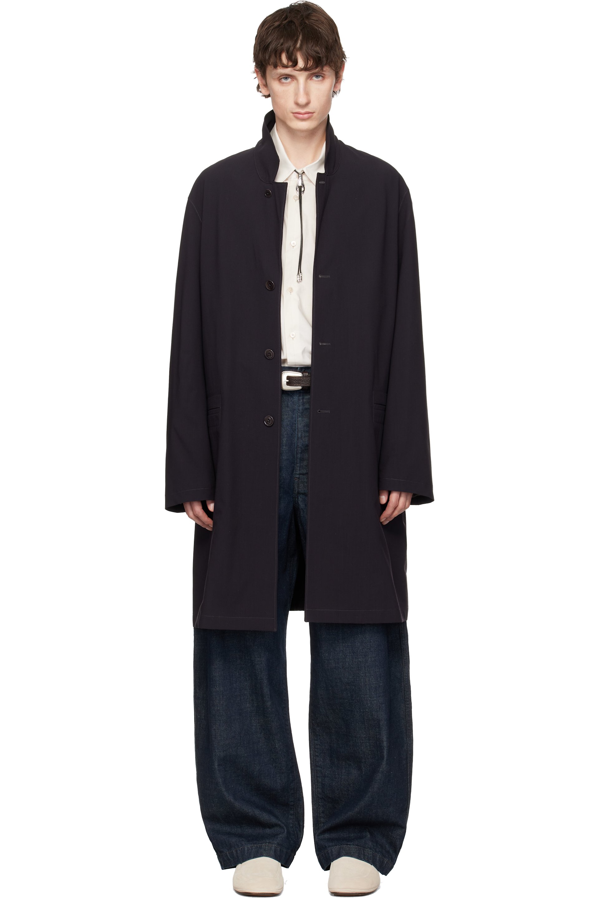 LEMAIRE - Black Soft Suit Wool Crepe Coat
