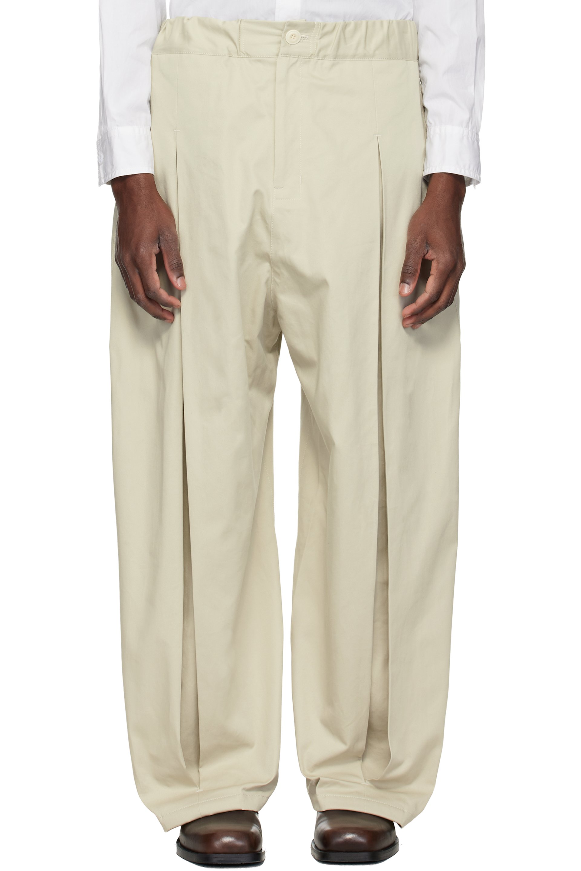 SAGE NATION - Pantalon blanc cassé à plis ronds