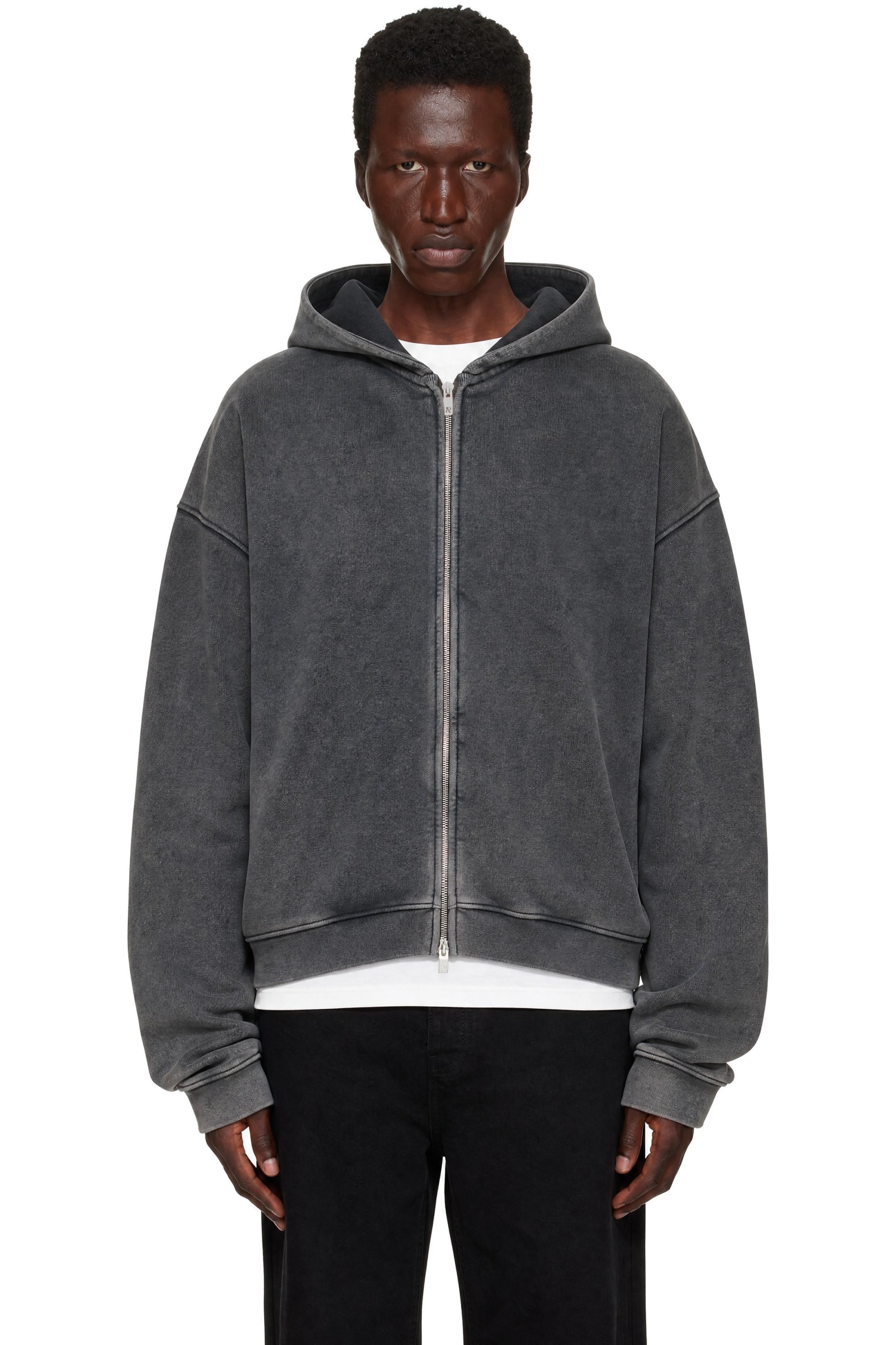Represent - Gray Initial Boxy Zip Through Hoodie
