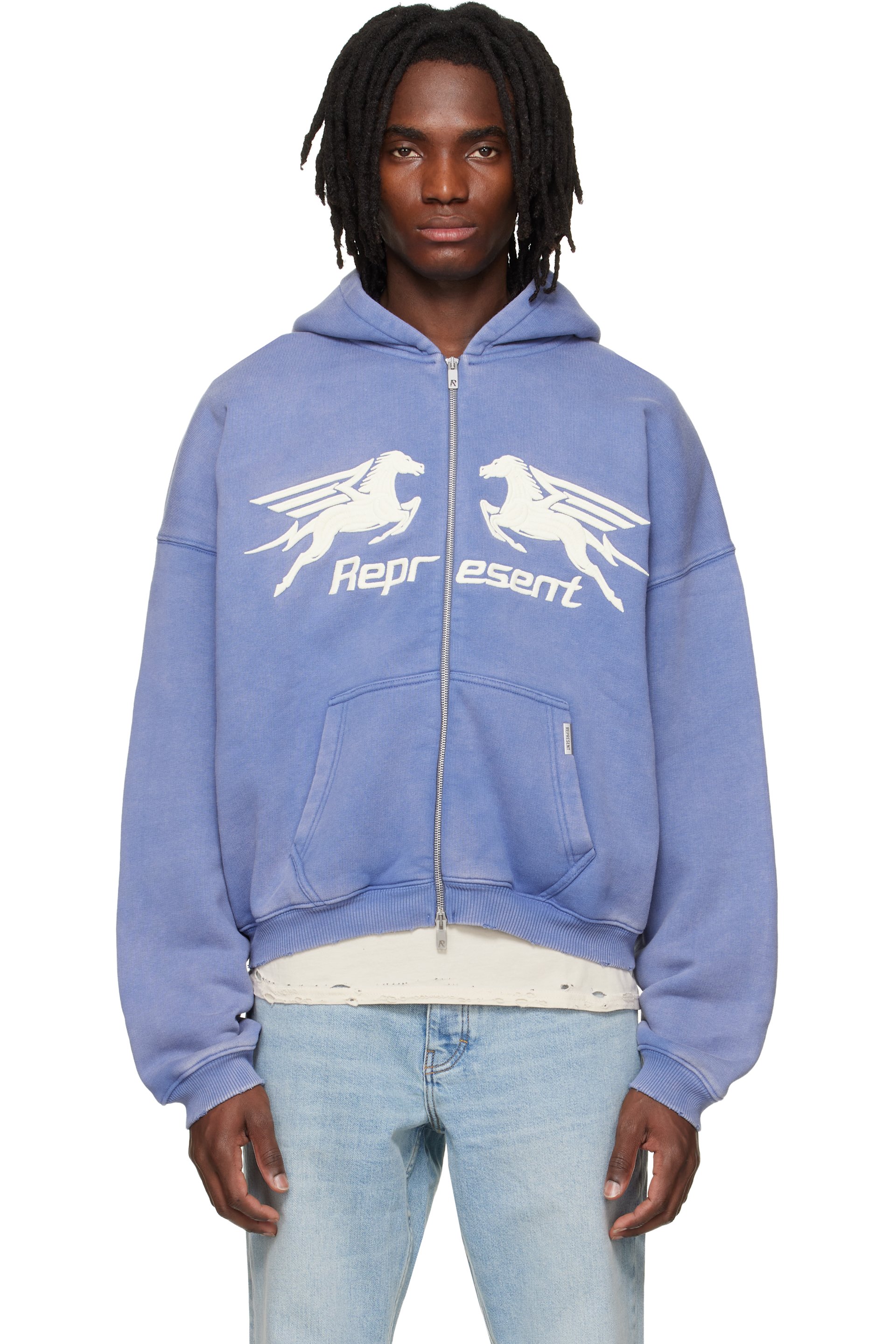 Represent - Blue Zip Through Hoodie