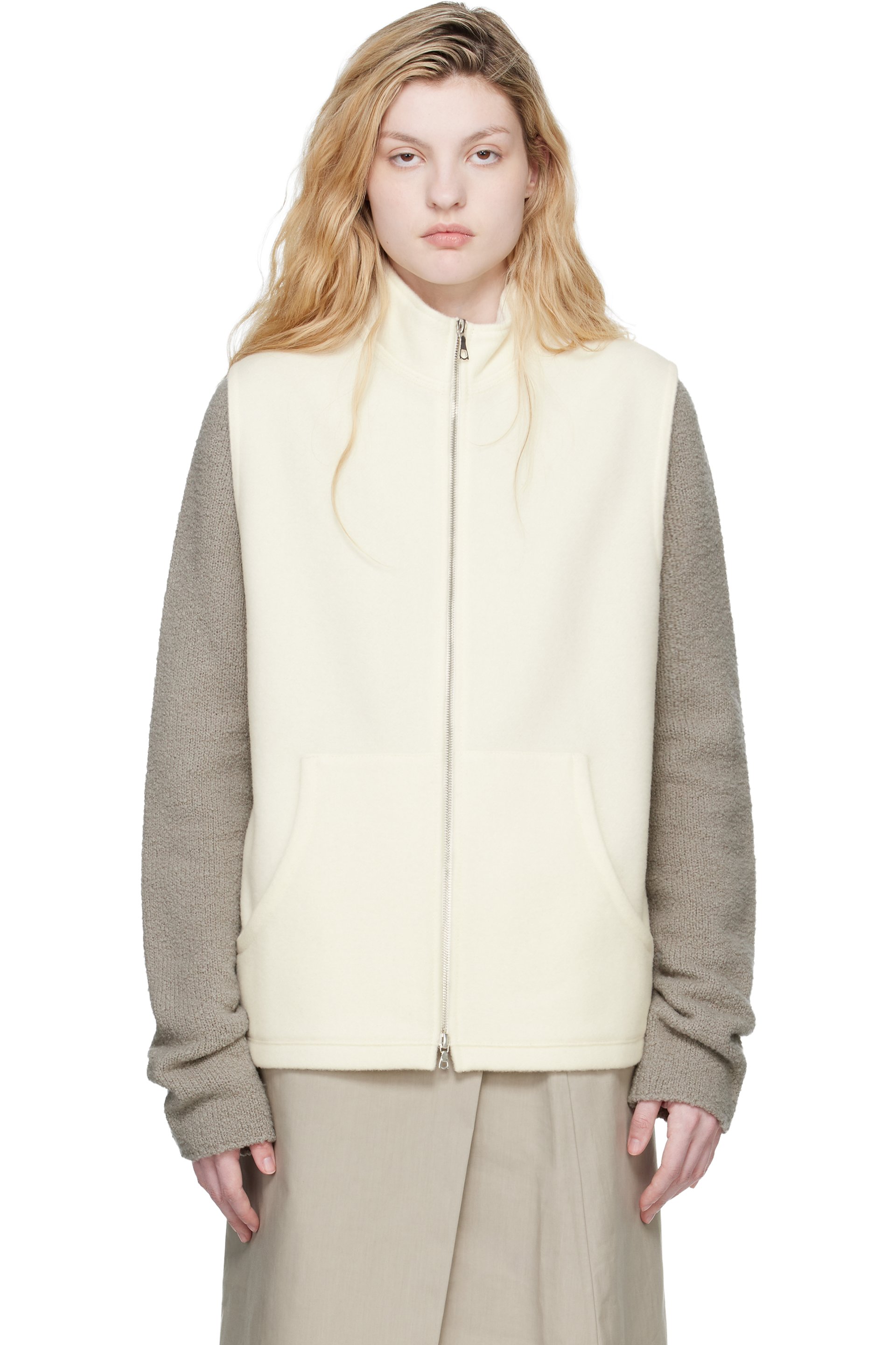 Rier - Off-White Fleece Full Zip Vest