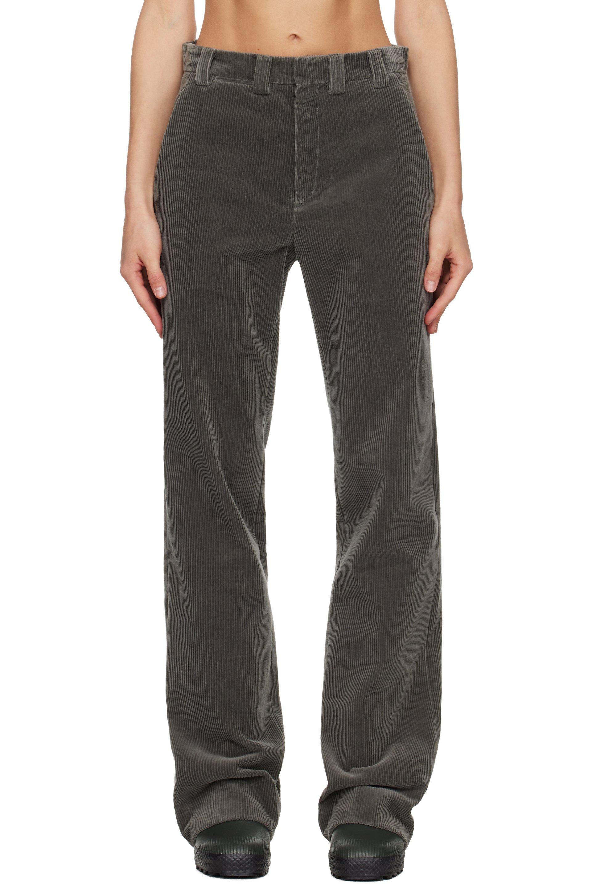Rier - Pantalon gris en velours côtelé exclusif à SSENSE