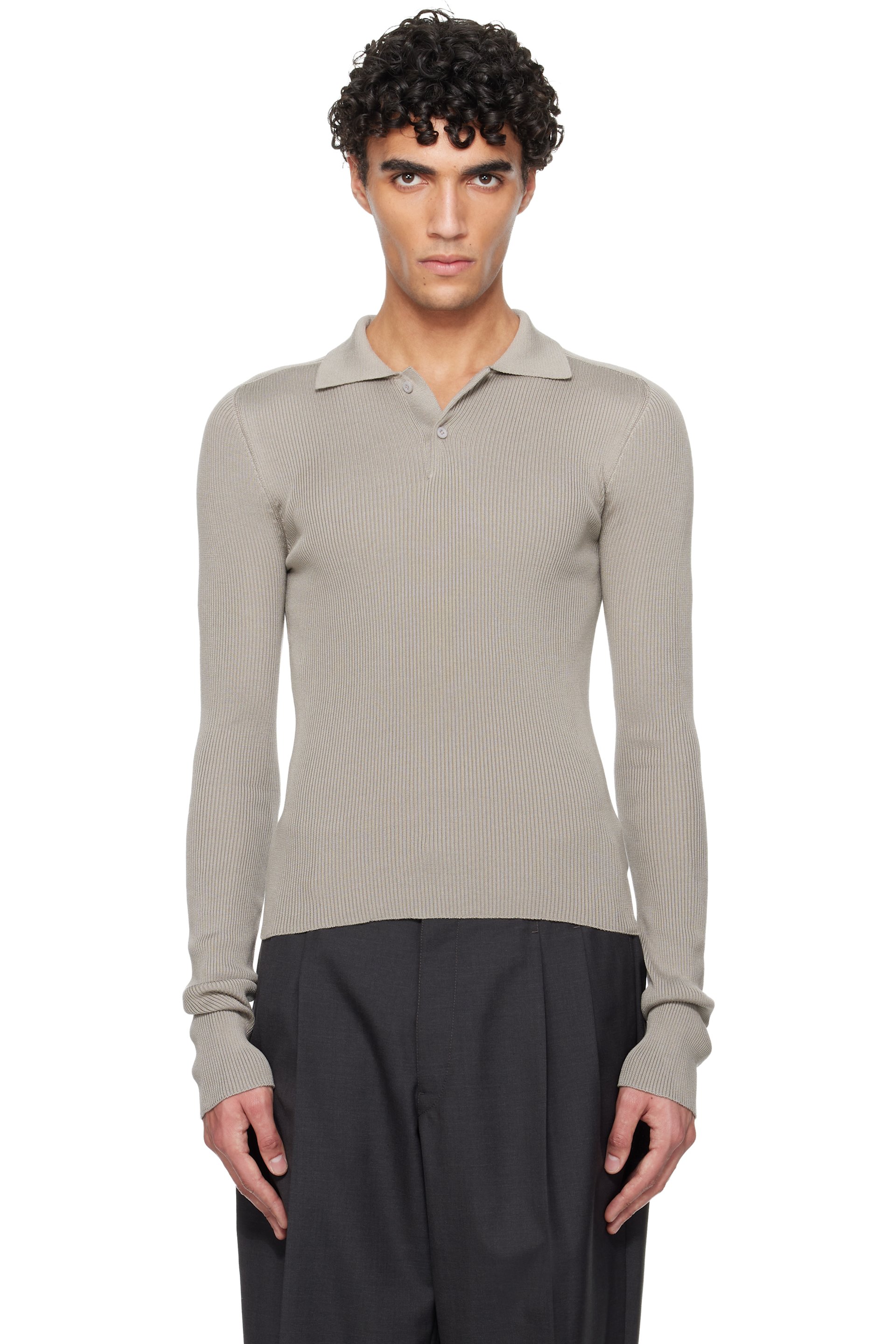 Rier - Gray Fine Rib Silk Polo