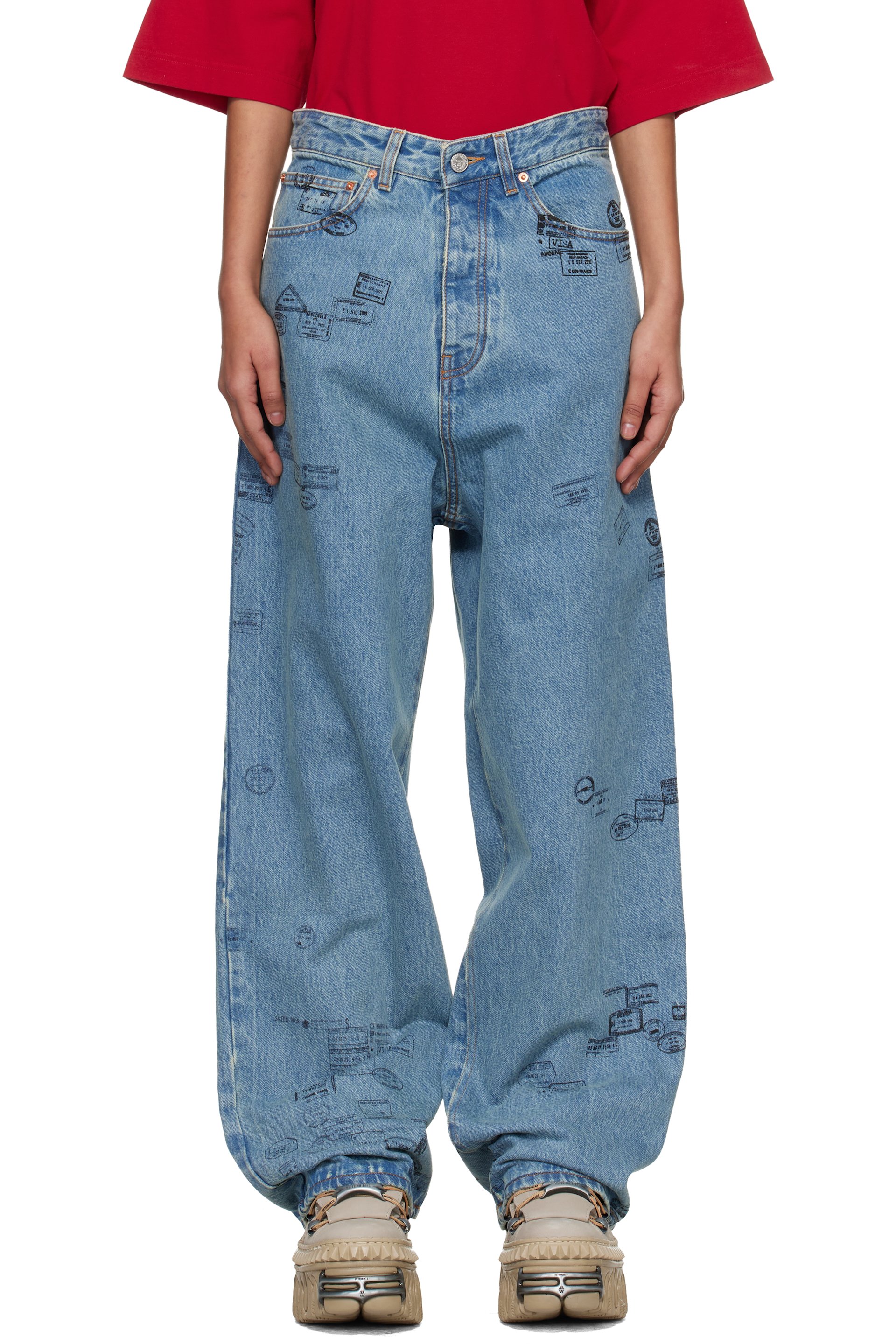 VETEMENTS - 블루 패스포트 스탬프 데님 진