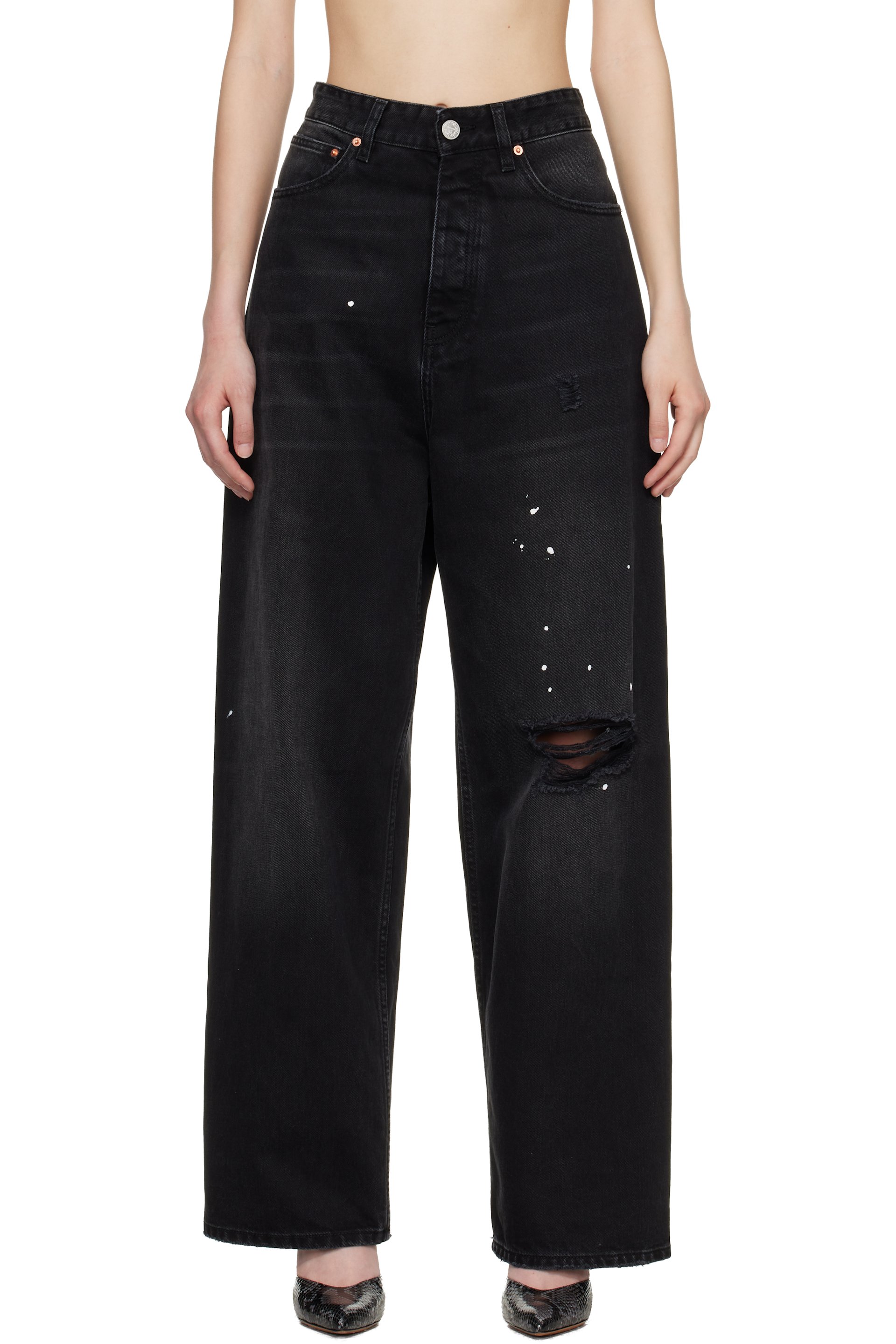 VETEMENTS - 블랙 디스트레스 데님 진