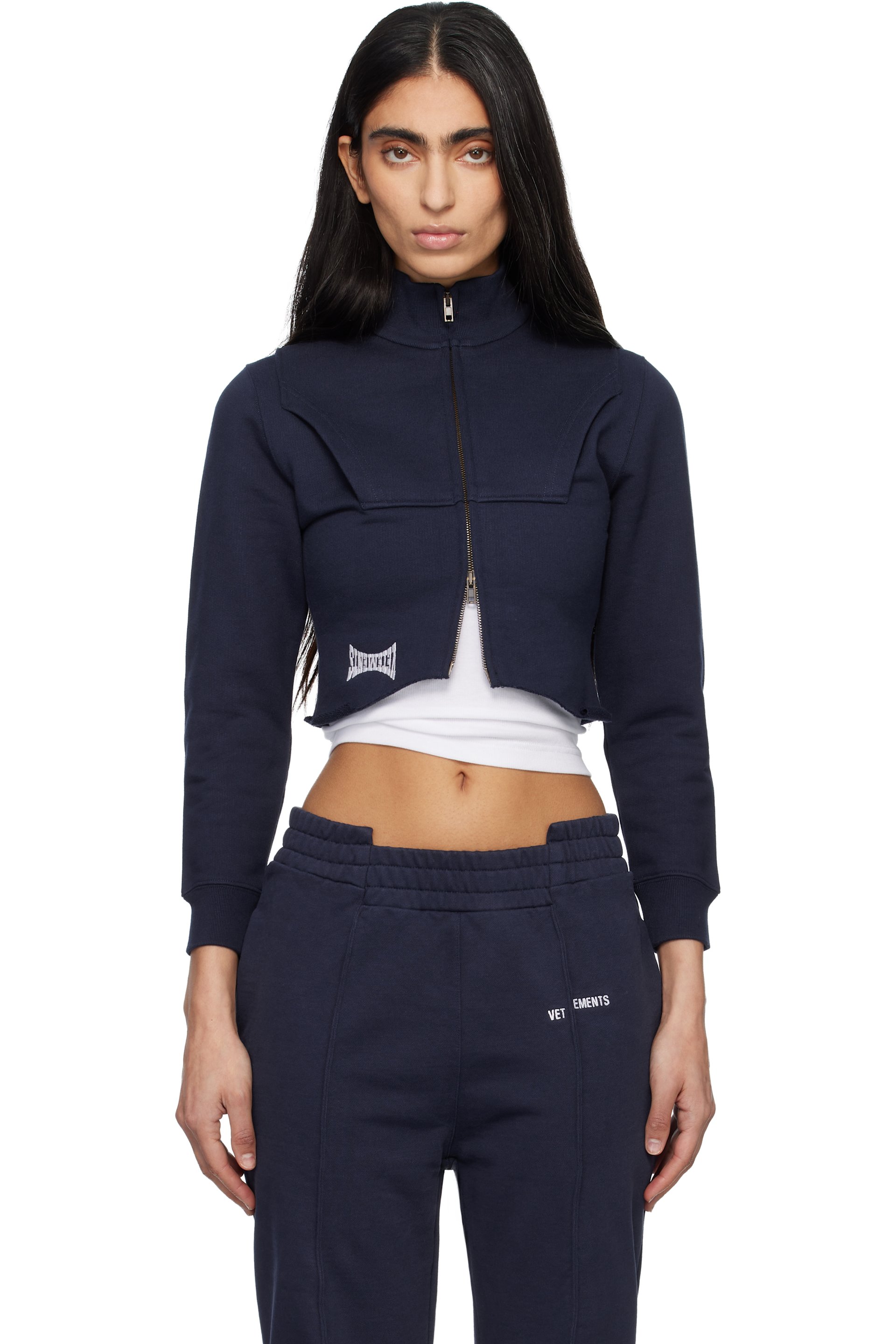 VETEMENTS - Blouson de survêtement bleu marine à glissière et à assemblage inversé