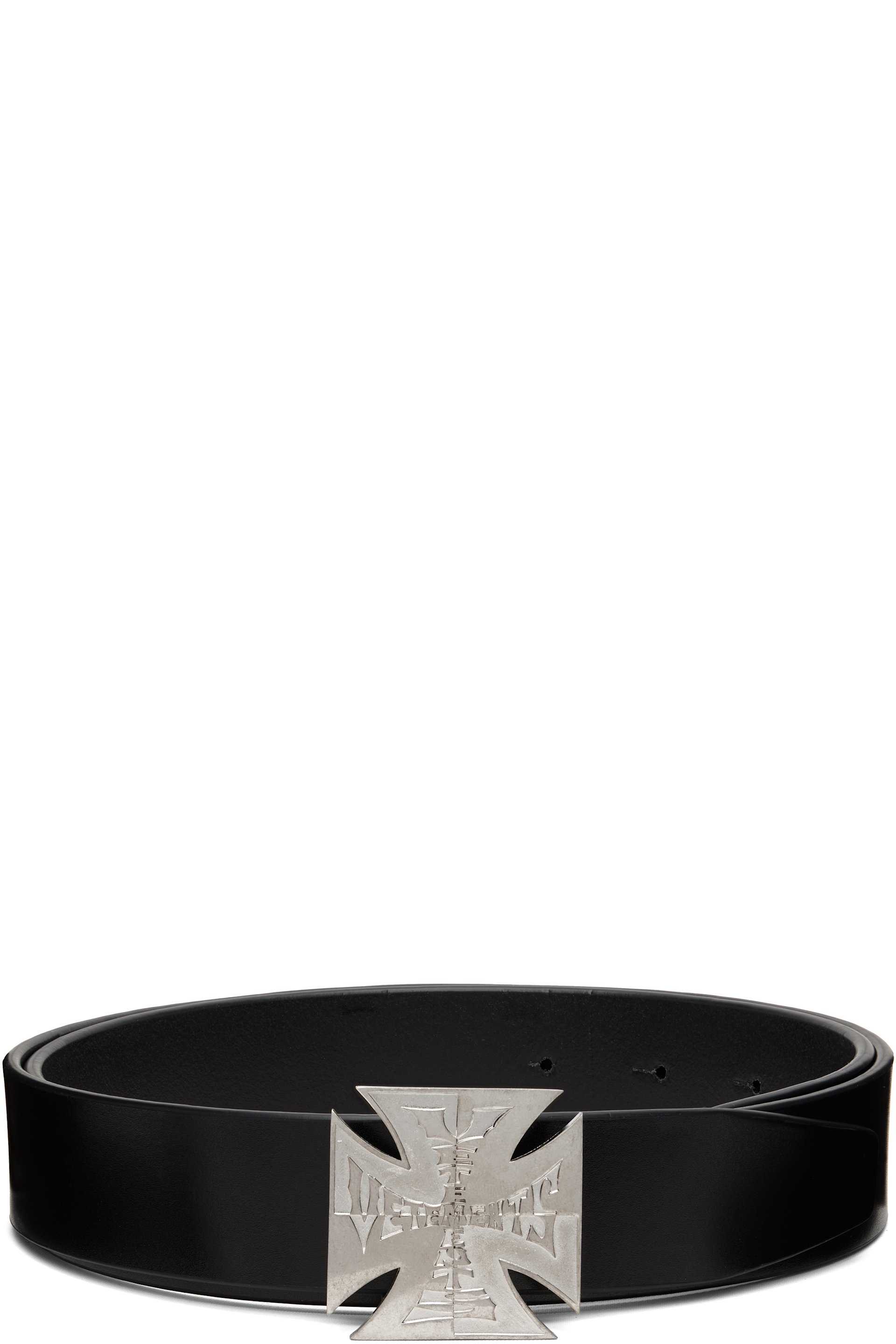 VETEMENTS - Black Metal Biker Cross Logo Belt