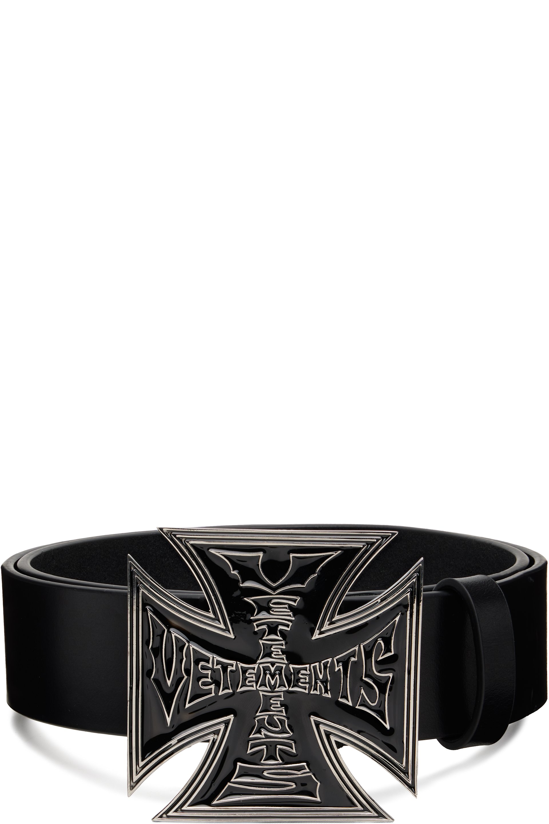 VETEMENTS: Black Biker Cross Logo Jumbo Belt | SSENSE