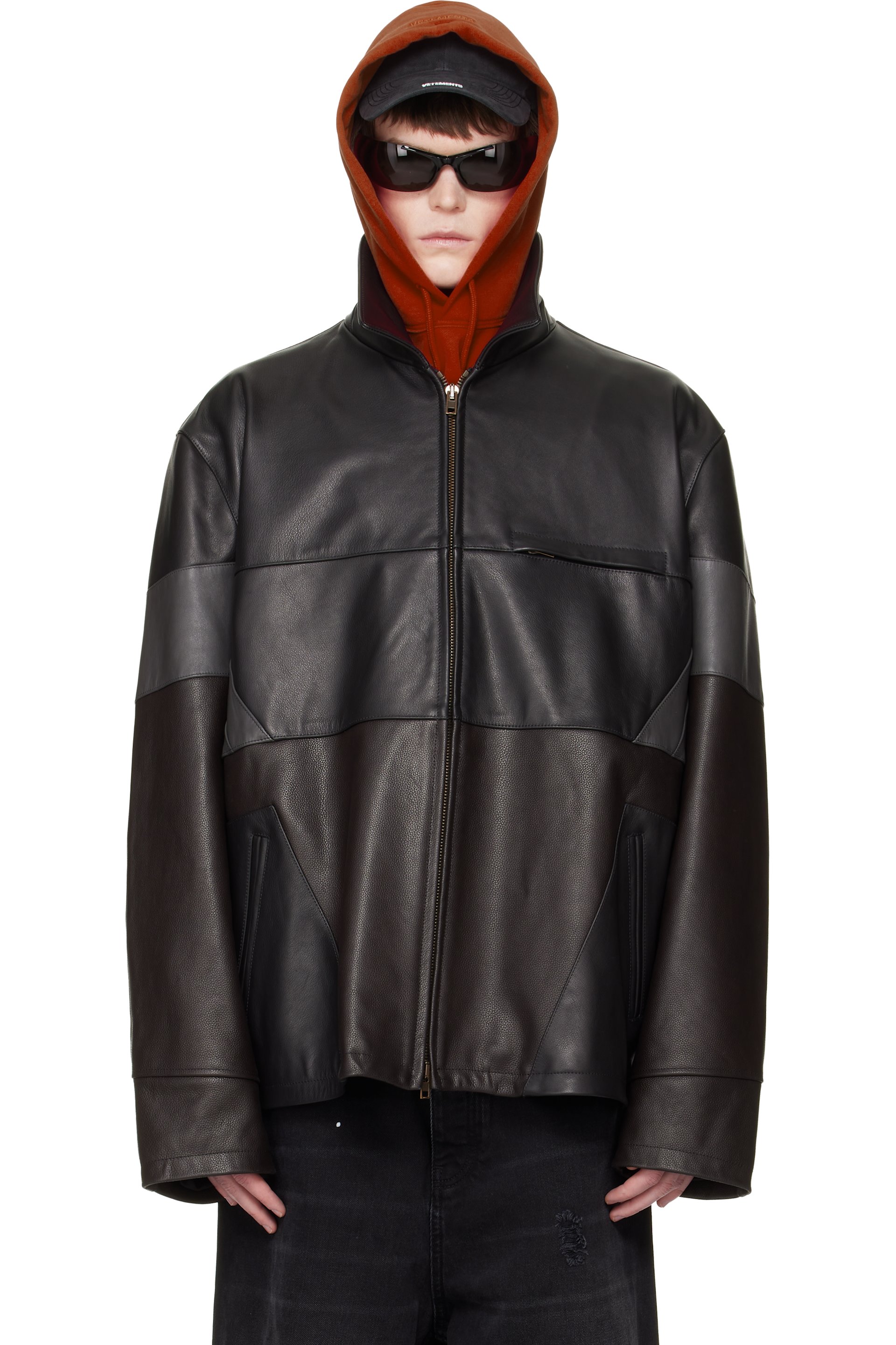 VETEMENTS - Black & Brown Cut-Up Leather Jacket