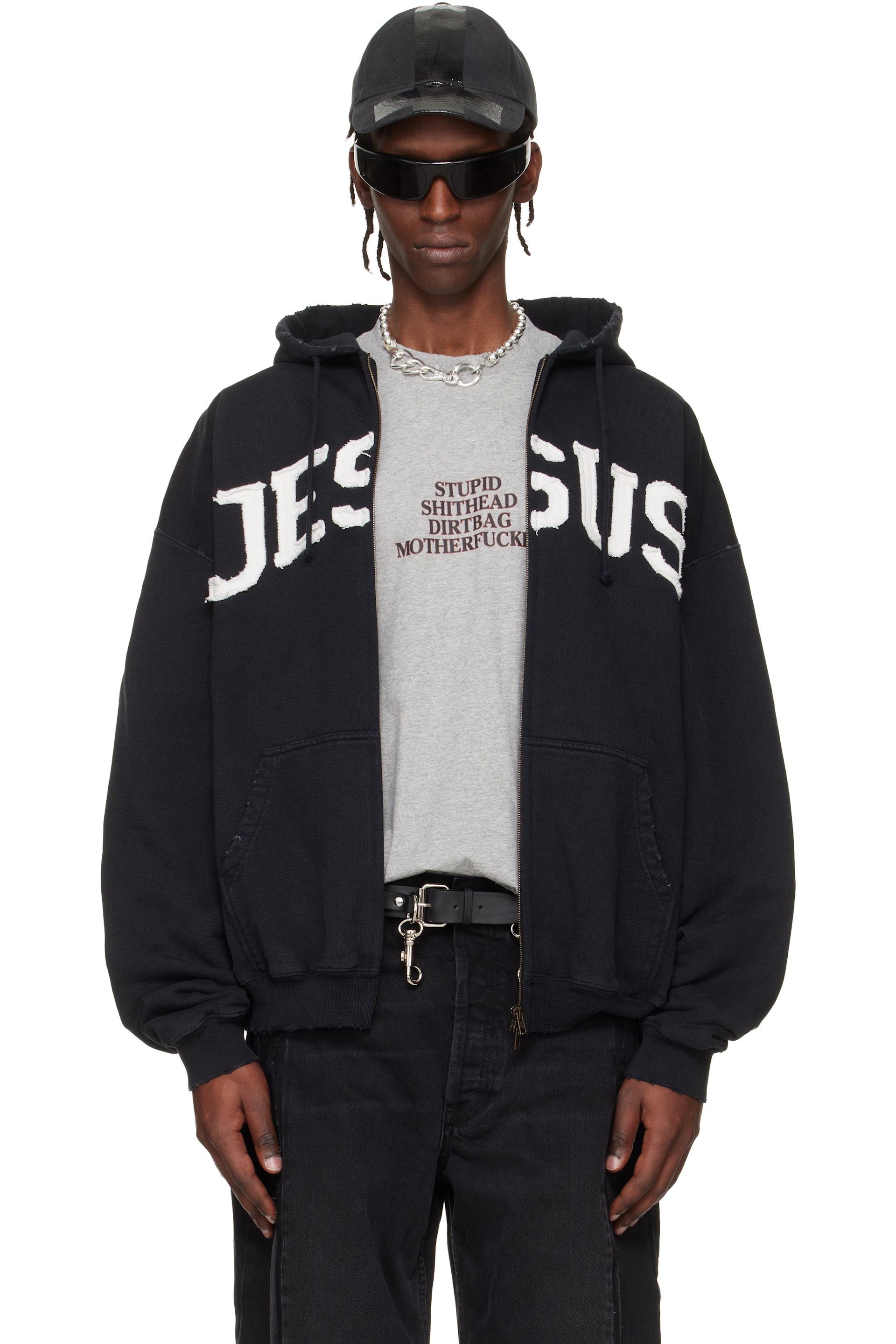 VETEMENTS - Black 'Jesus Christ' Zip-Up Hoodie