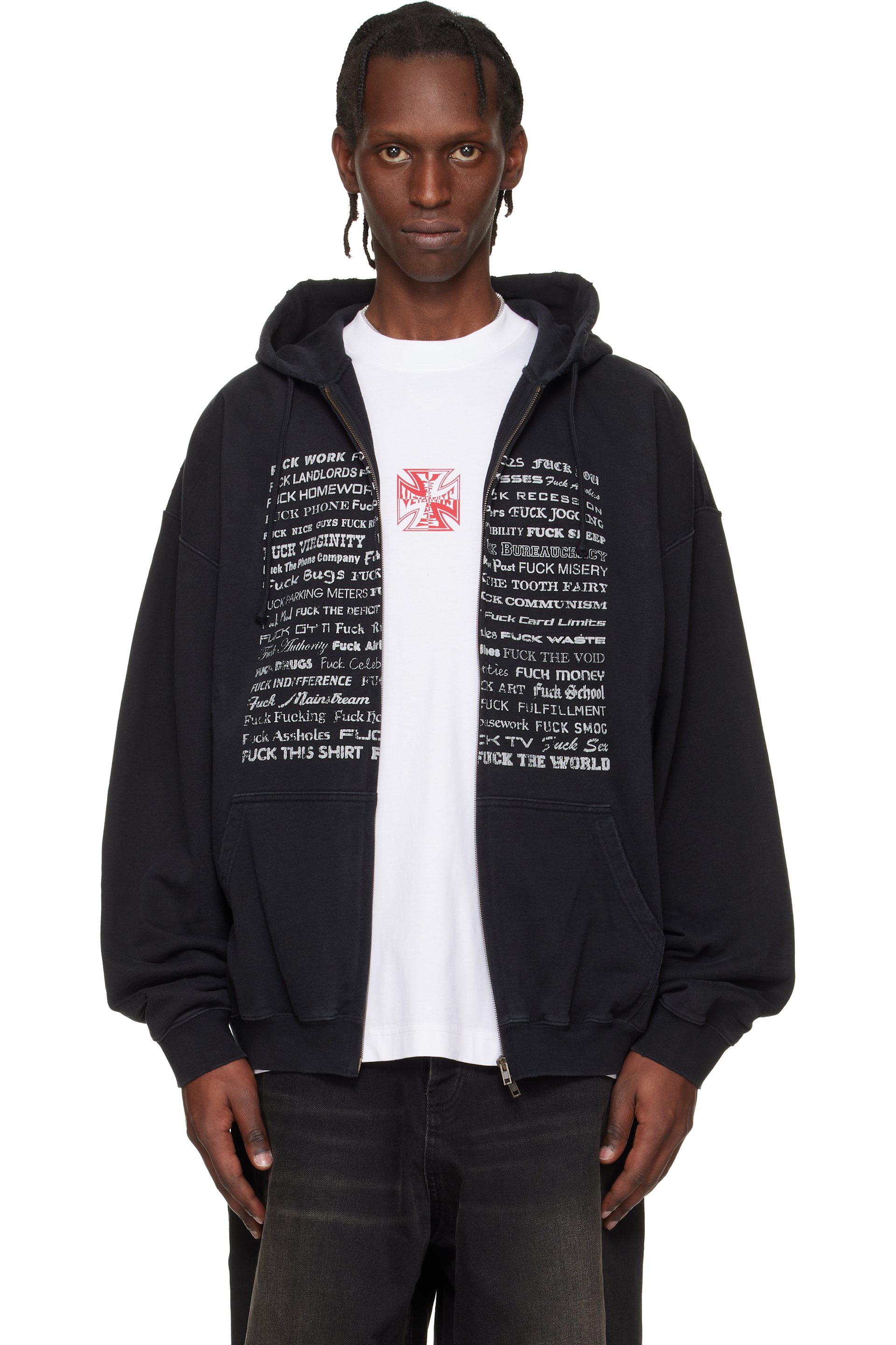 VETEMENTS - Black 'Fuck Everything' Zip-Up Hoodie
