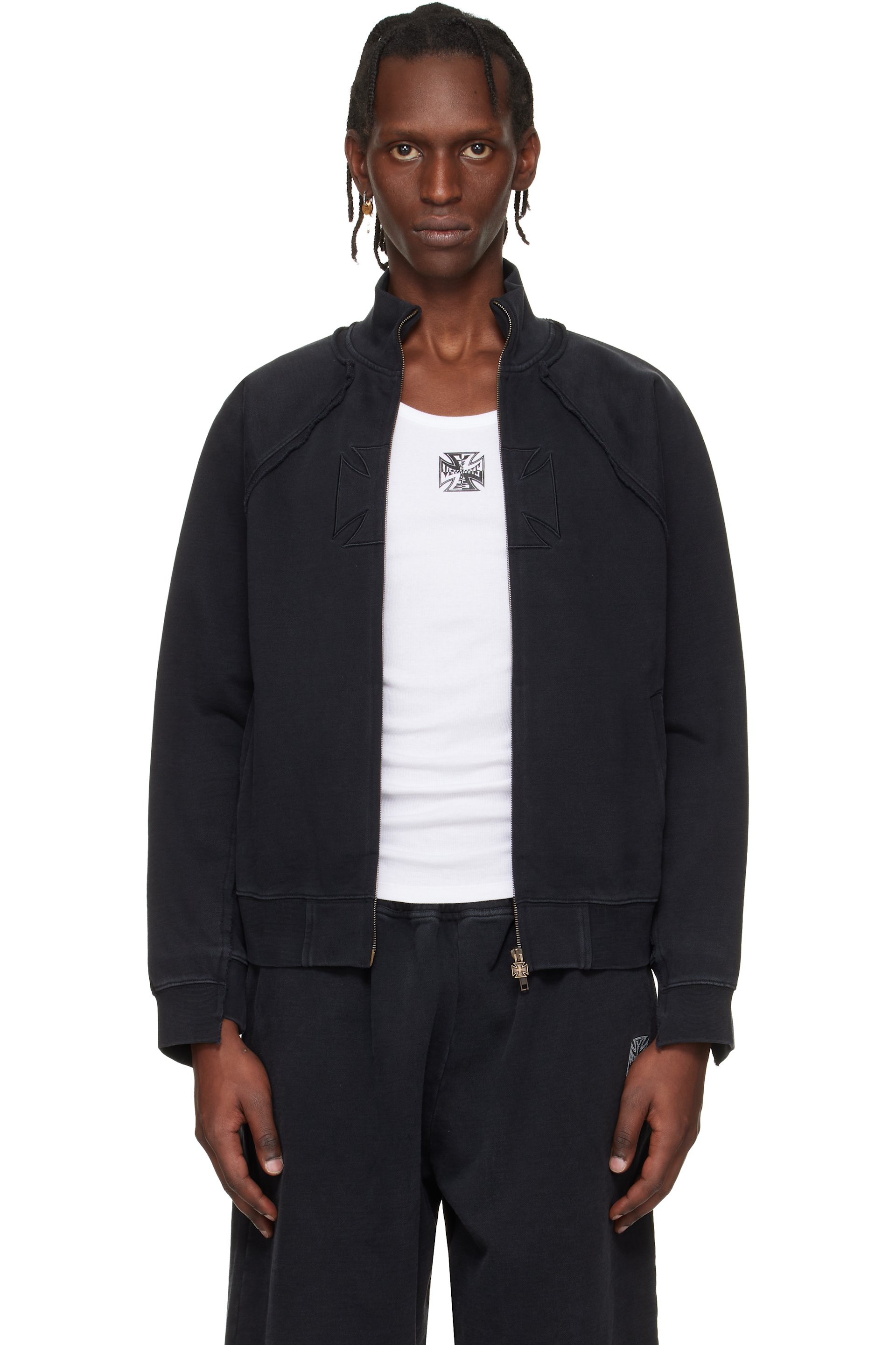 VETEMENTS - Black Biker Cross Fitted Zip-Up Track Jacket