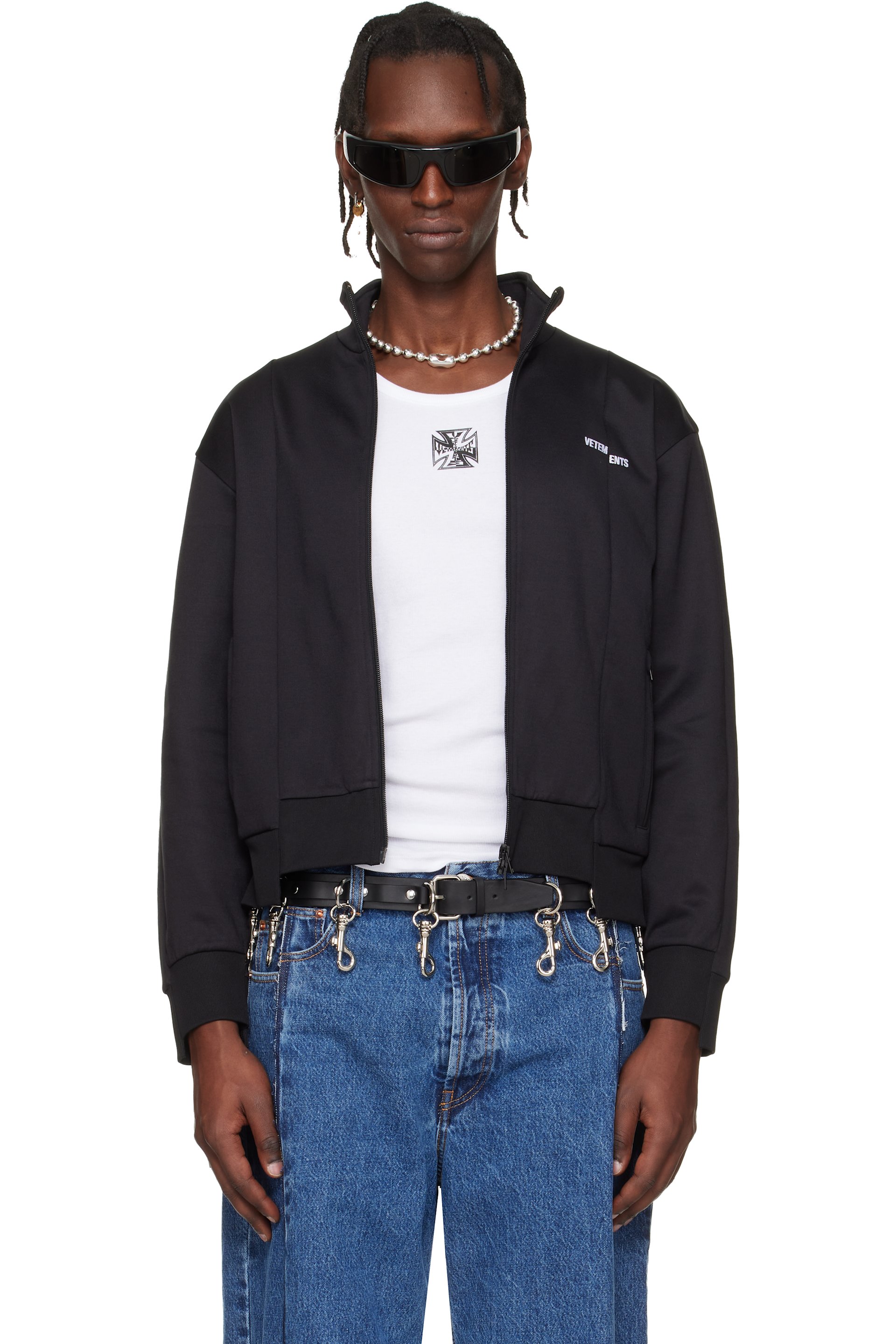 VETEMENTS - Black Cut-Up Athletic Zip-Up Track Jacket