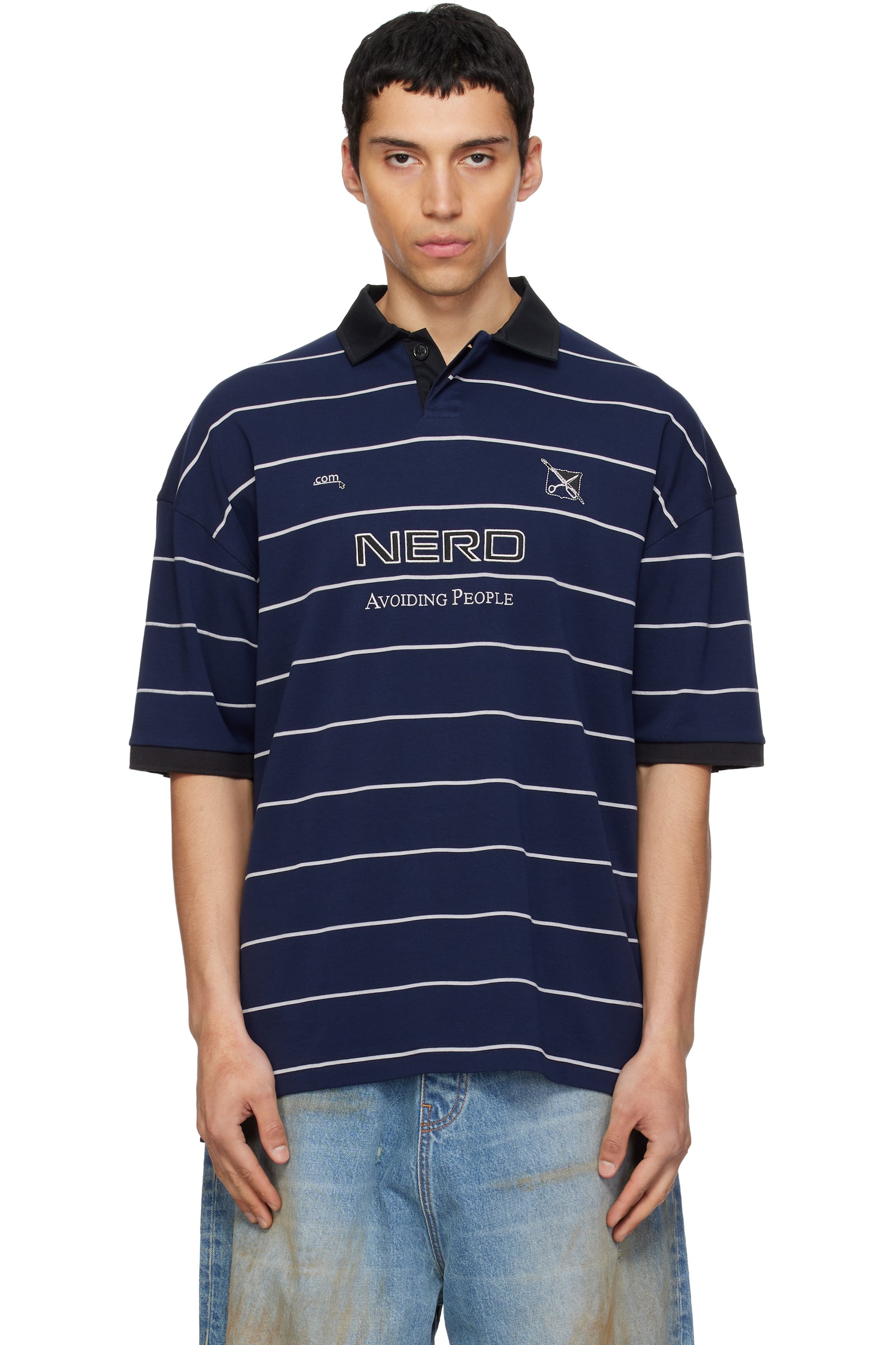 VETEMENTS - Navy 'Nerd' Football Polo