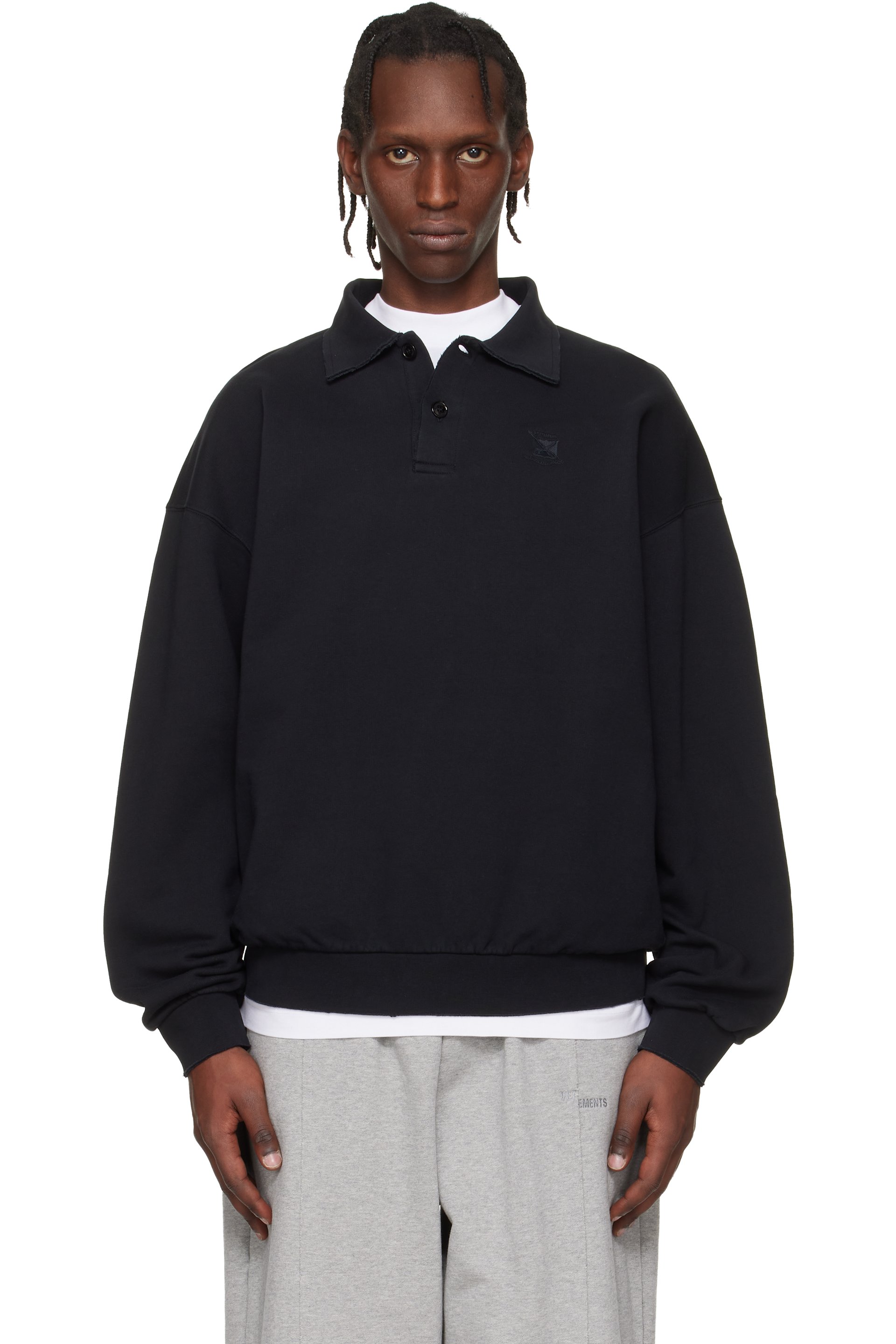 VETEMENTS - Black Distressed Logo Polo