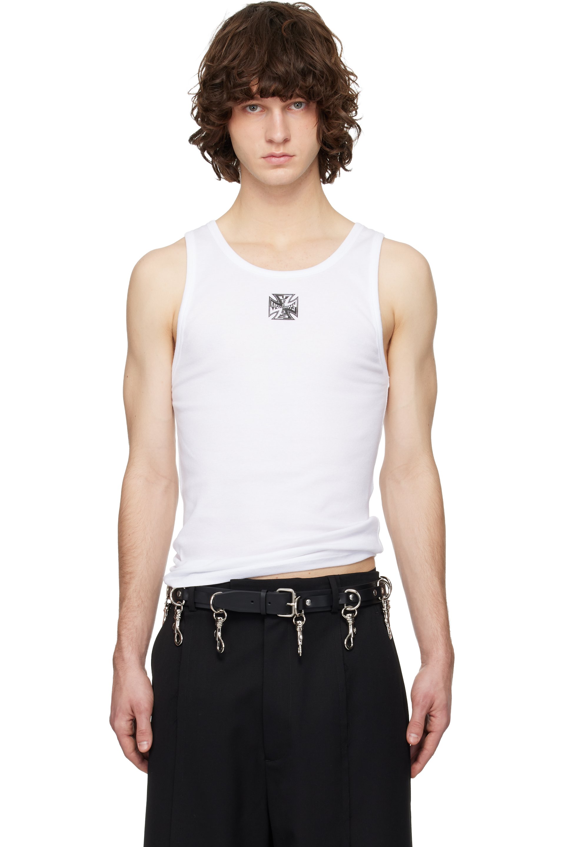 VETEMENTS - White Biker Cross Logo Tank Top