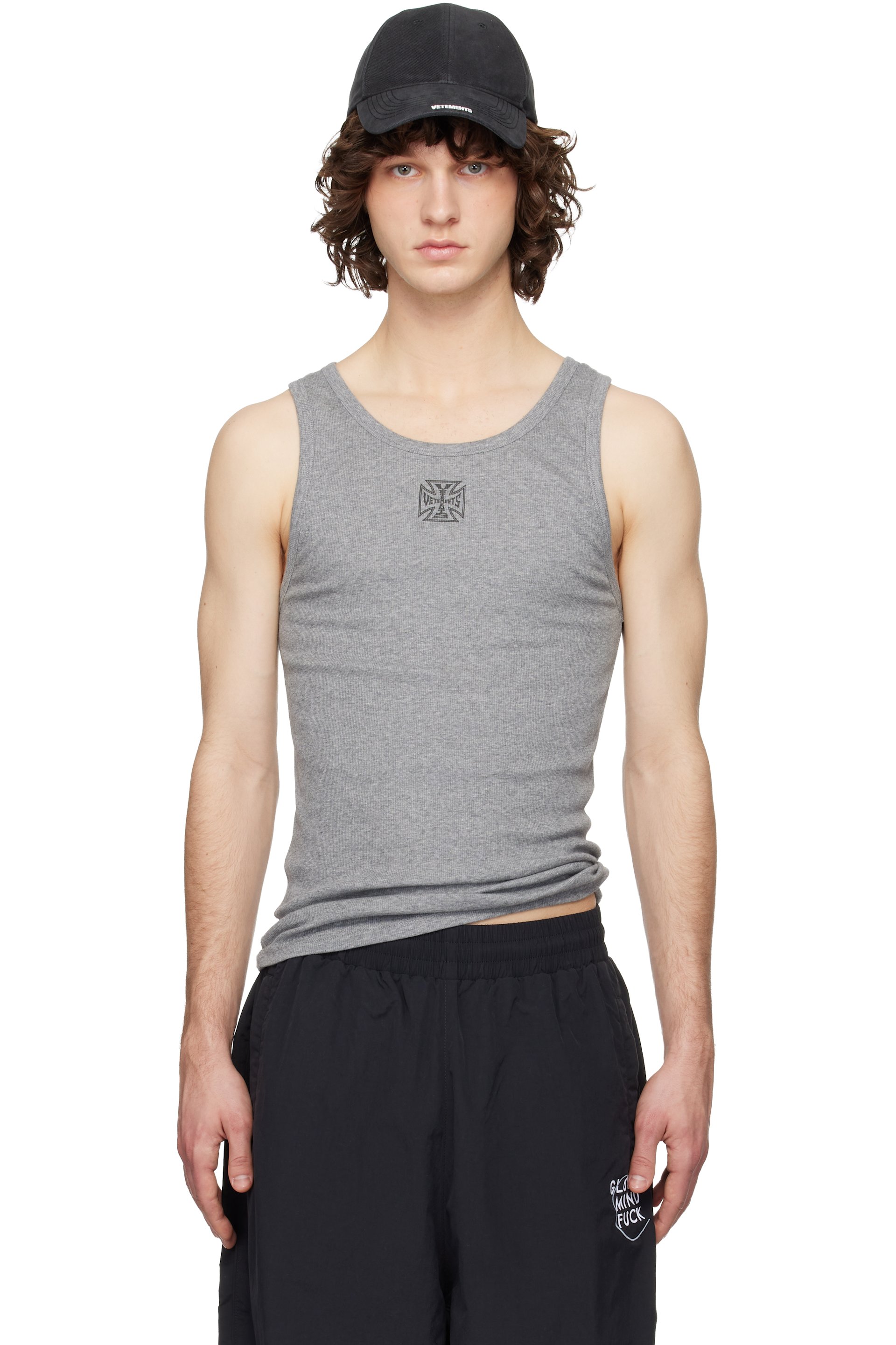 VETEMENTS - Gray Biker Cross Logo Tank Top