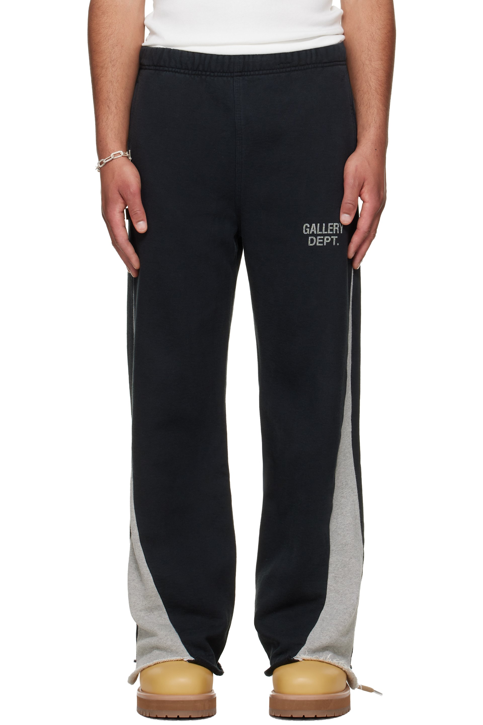 Gallery Dept. - Pantalon de survêtement évasé noir et gris à assemblage torsadé