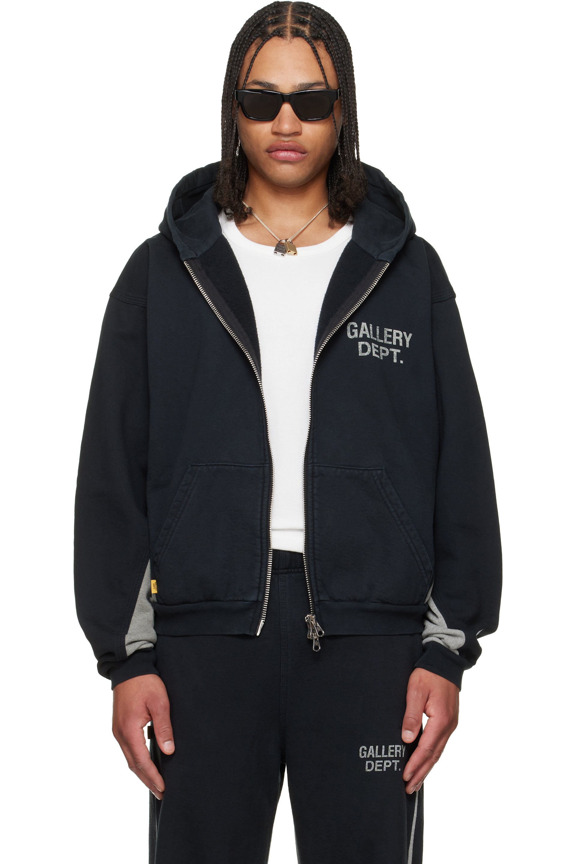 Gallery Dept.: Black & Gray Contrast Panel Hoodie | SSENSE