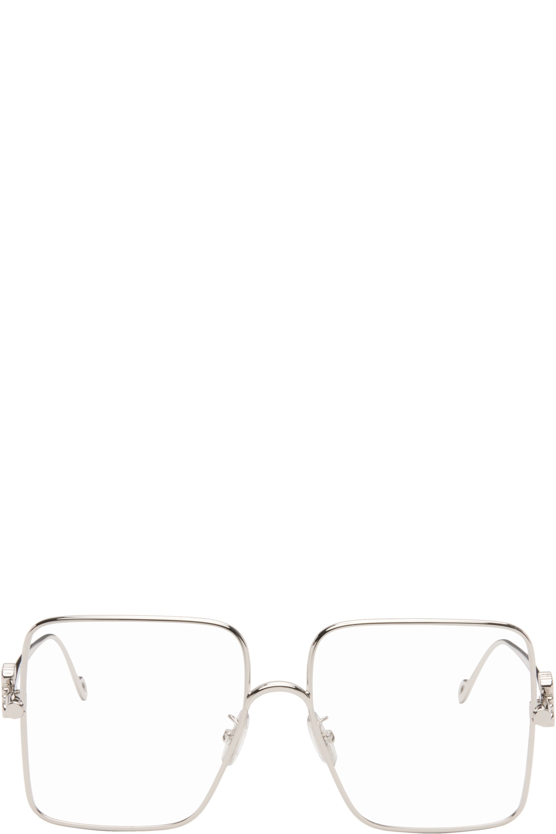 LOEWE - Silver Oversize Square Retro Titanium Glasses