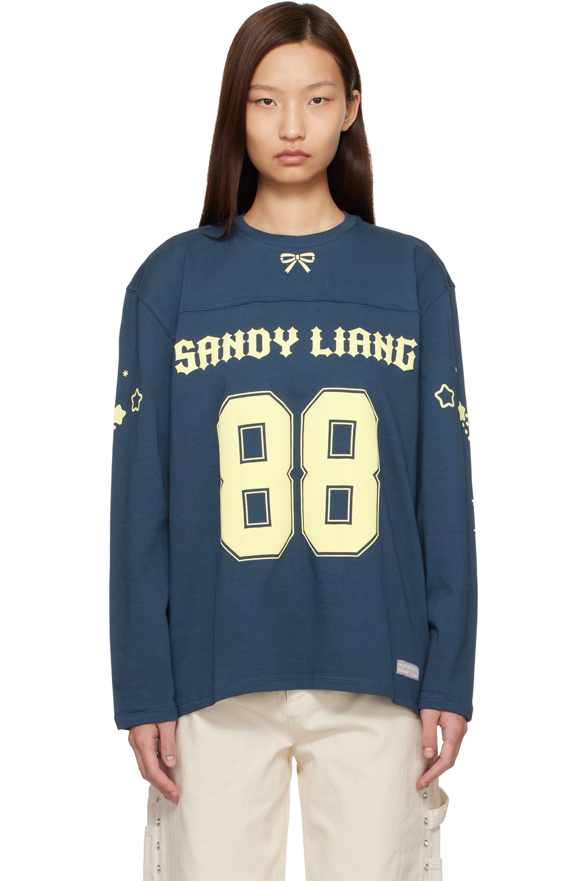 Sandy Liang - T-shirt à manches longues Princeton bleu marine