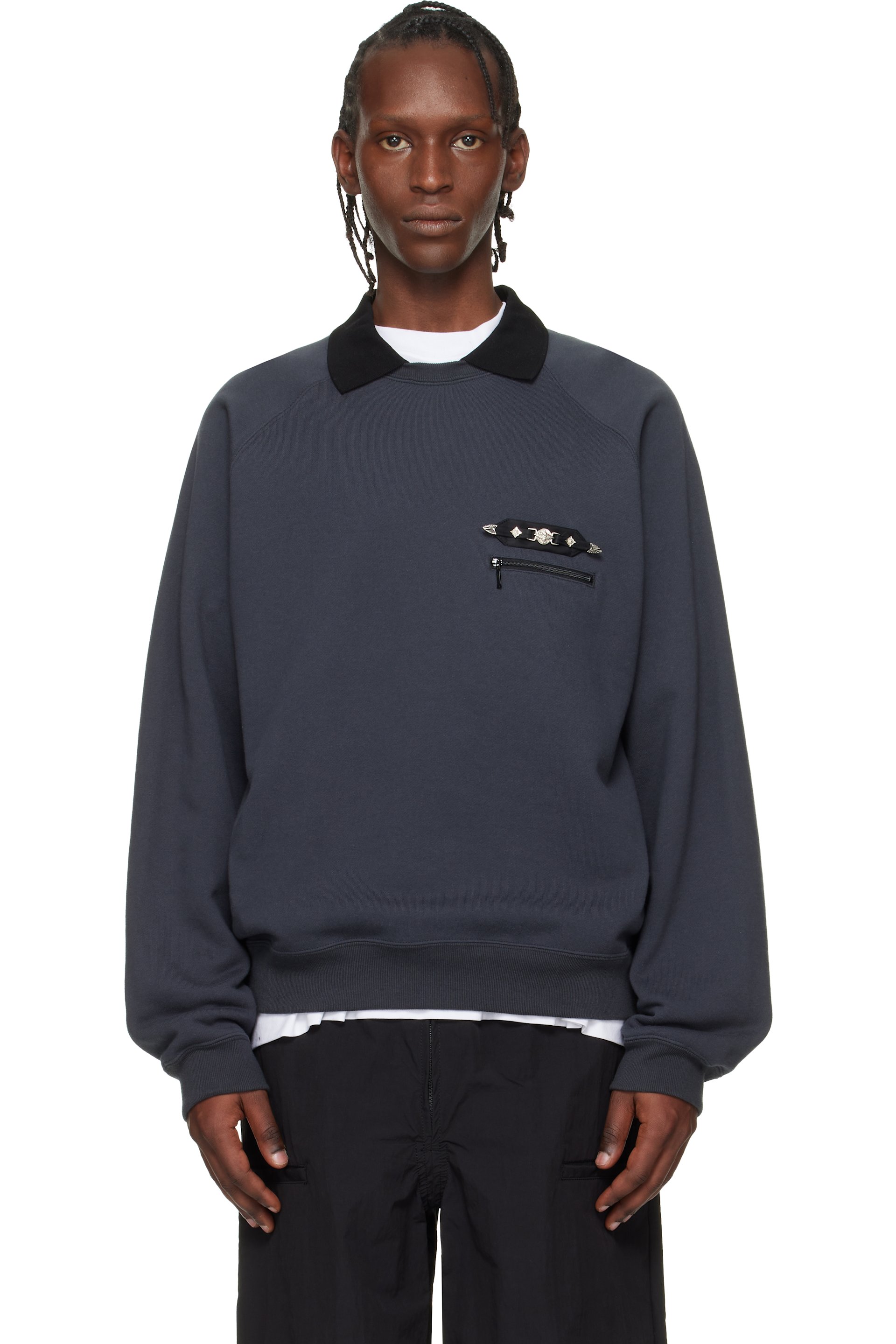 Toga Virilis - Black Polo Collar Sweatshirt