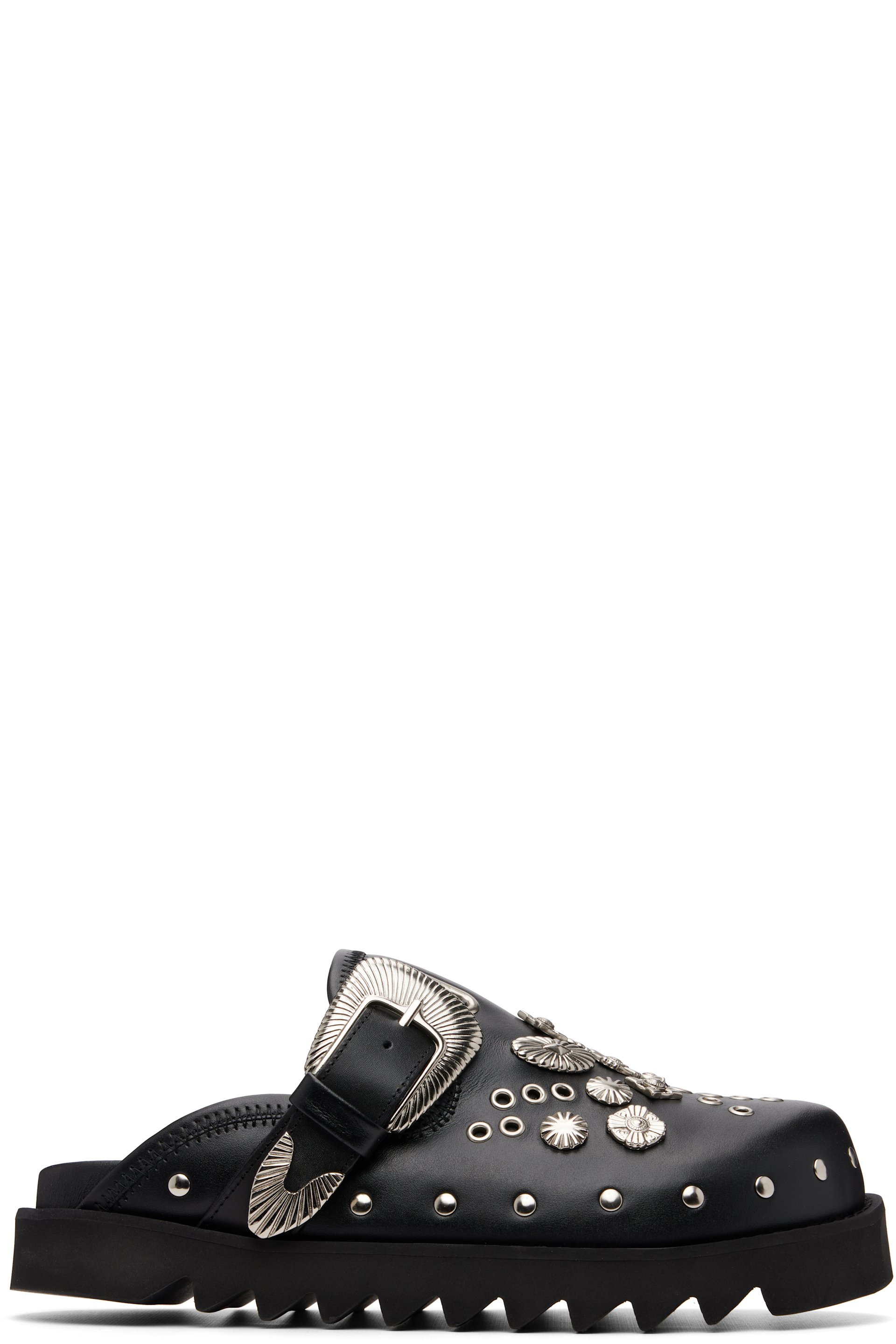 Toga Virilis: Black Eyelet Metal Sabot Slip-on Loafers | SSENSE