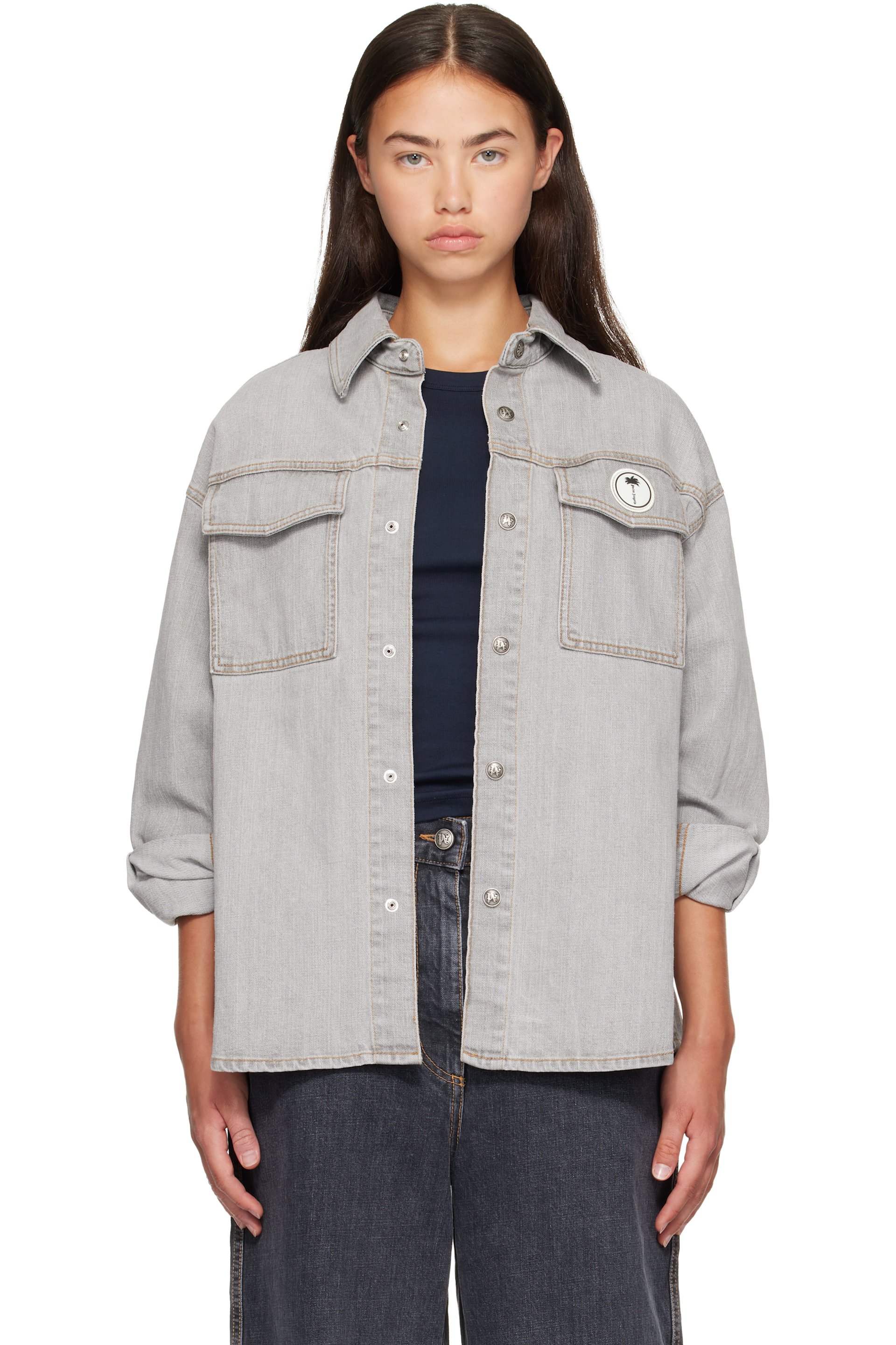 Palm Angels - Gray Tree Logo Denim Overshirt