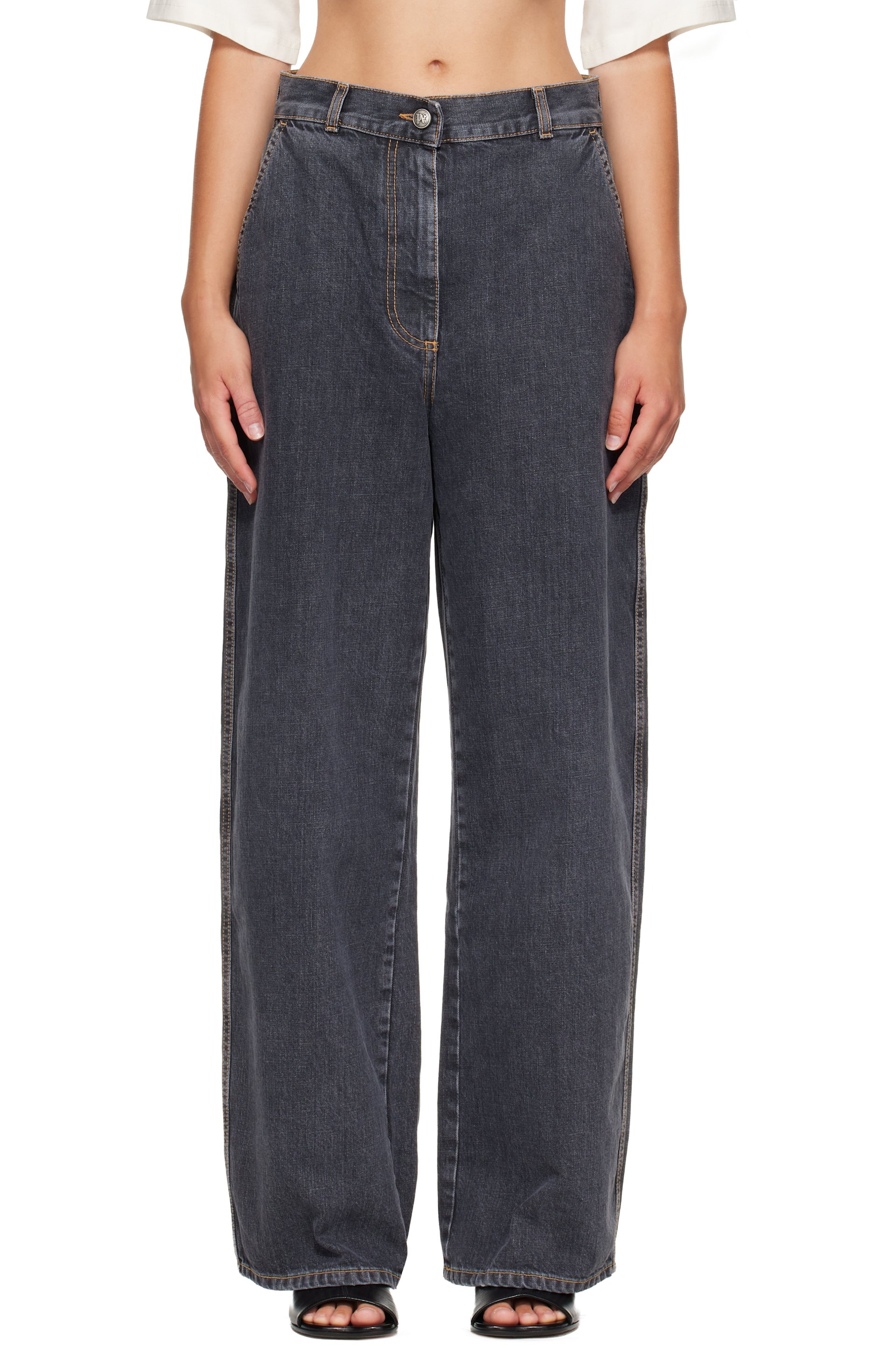 Palm Angels - Gray Tree Logo Loose Jeans
