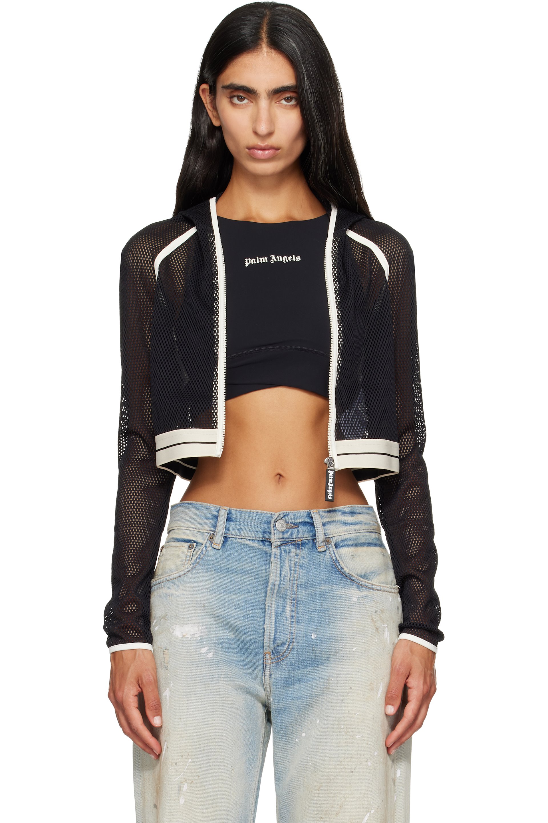 Palm Angels - Black Logo Mesh Hoodie