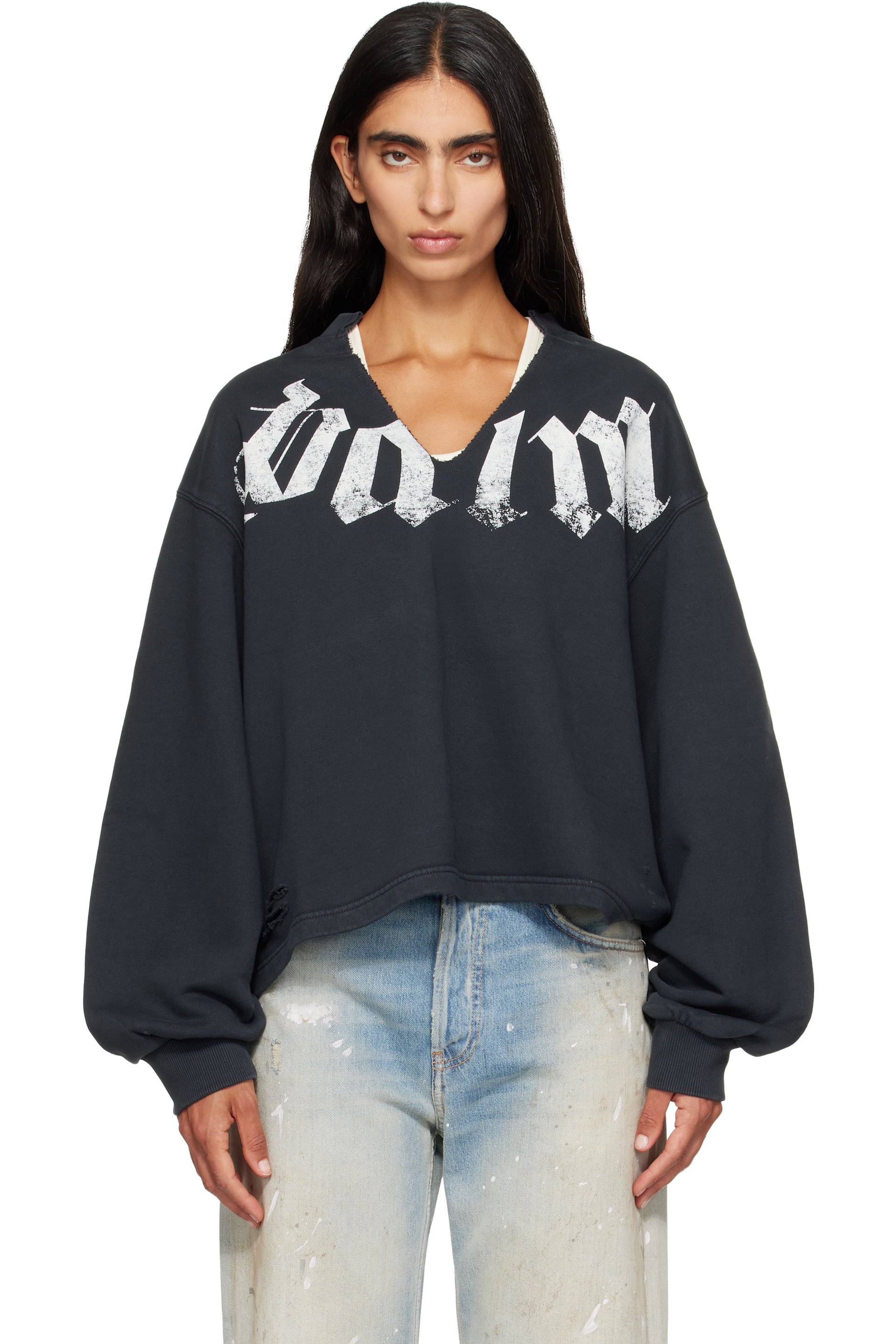 Palm Angels - Black Big Neck Logo Balloon Crew Sweatshirt