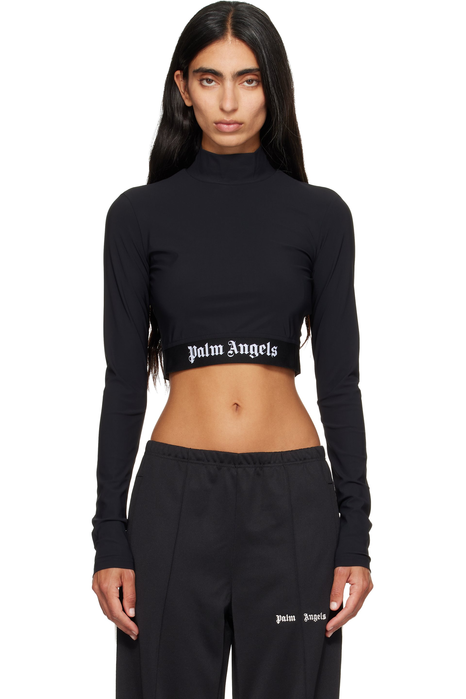 Palm Angels - Black Classic Logo Long-Sleeved Mockneck T-shirt