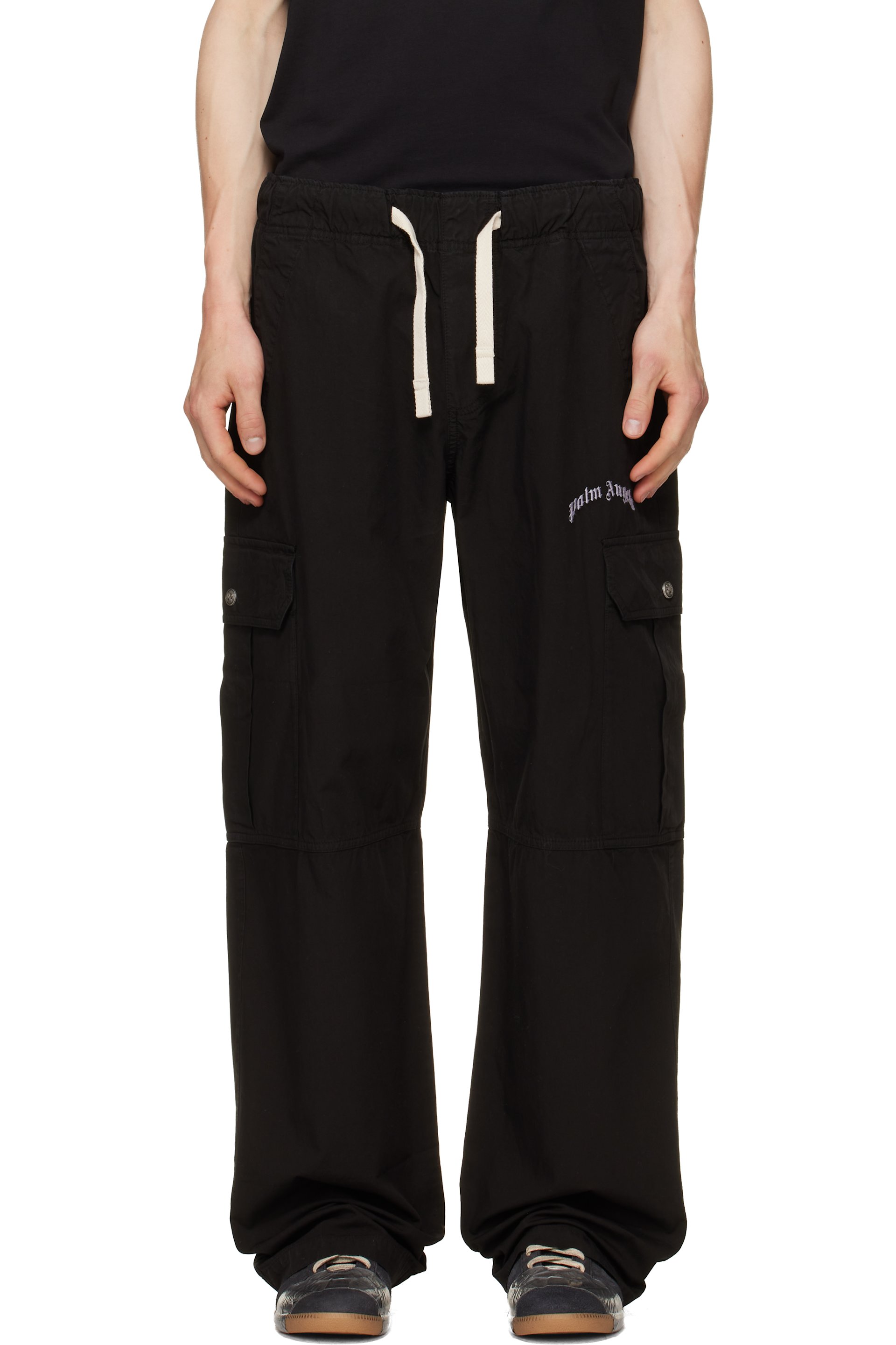 Palm Angels - Black Curved Logo Loose Cargo Pants
