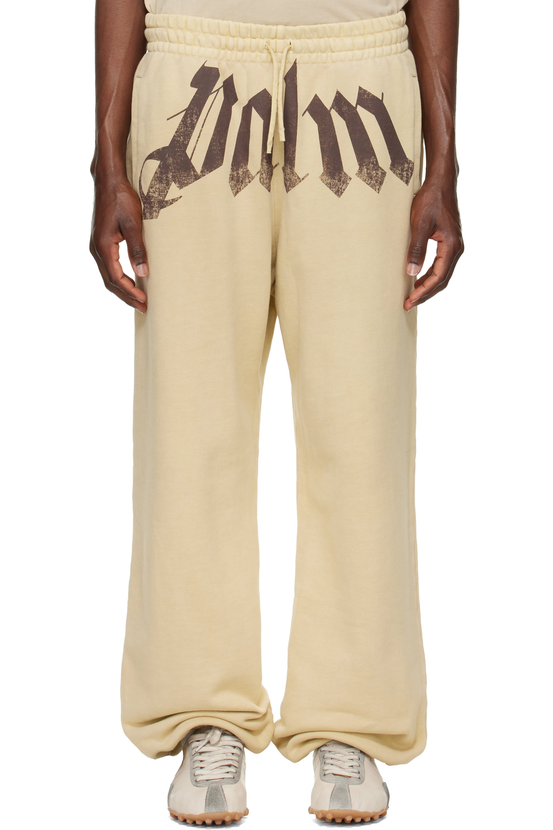 Palm Angels - Beige Big Waist Logo Sweatpants