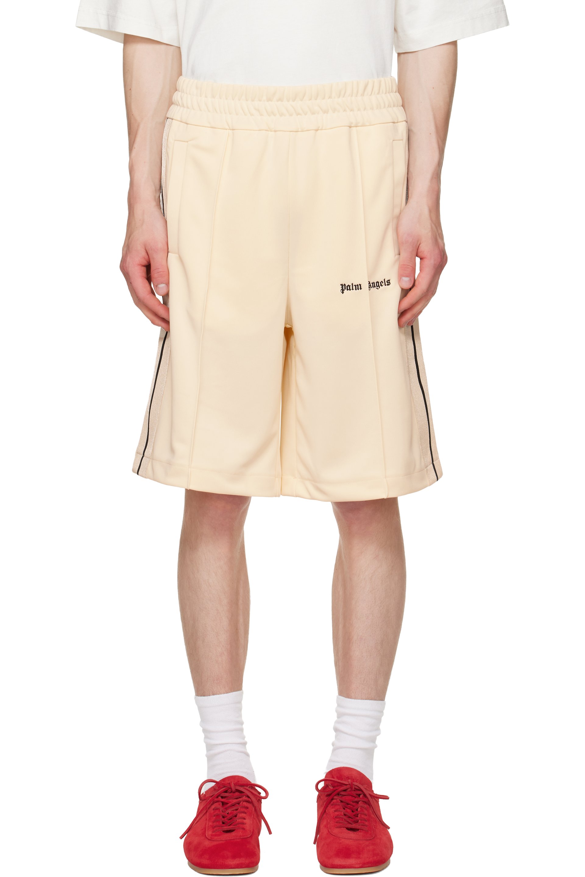 Palm Angels: オフホワイト Classic Logo トラック ショートパンツ
